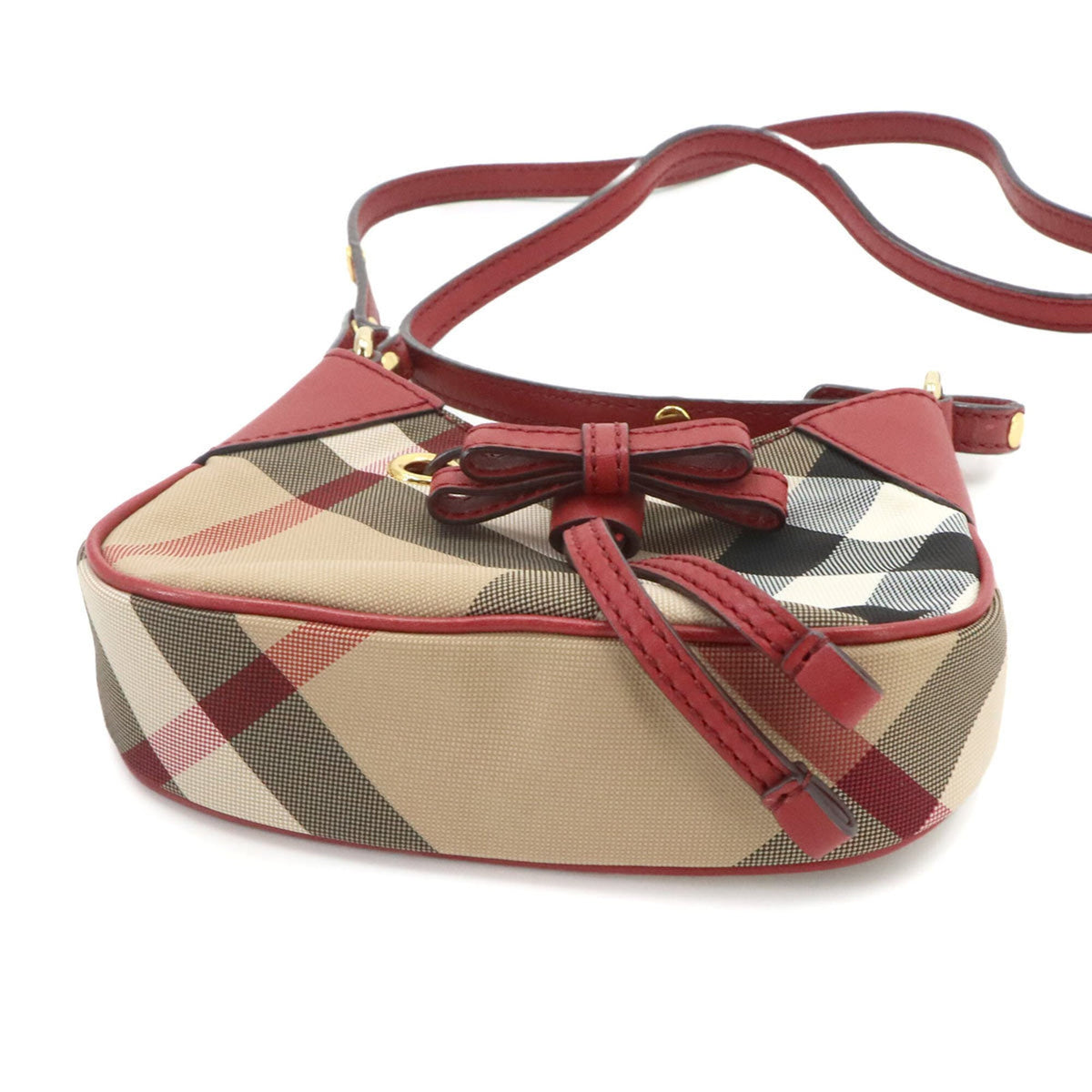 Burberry Beige Red Color Canvas Leather Shoulder Bag (Pre-Owned)