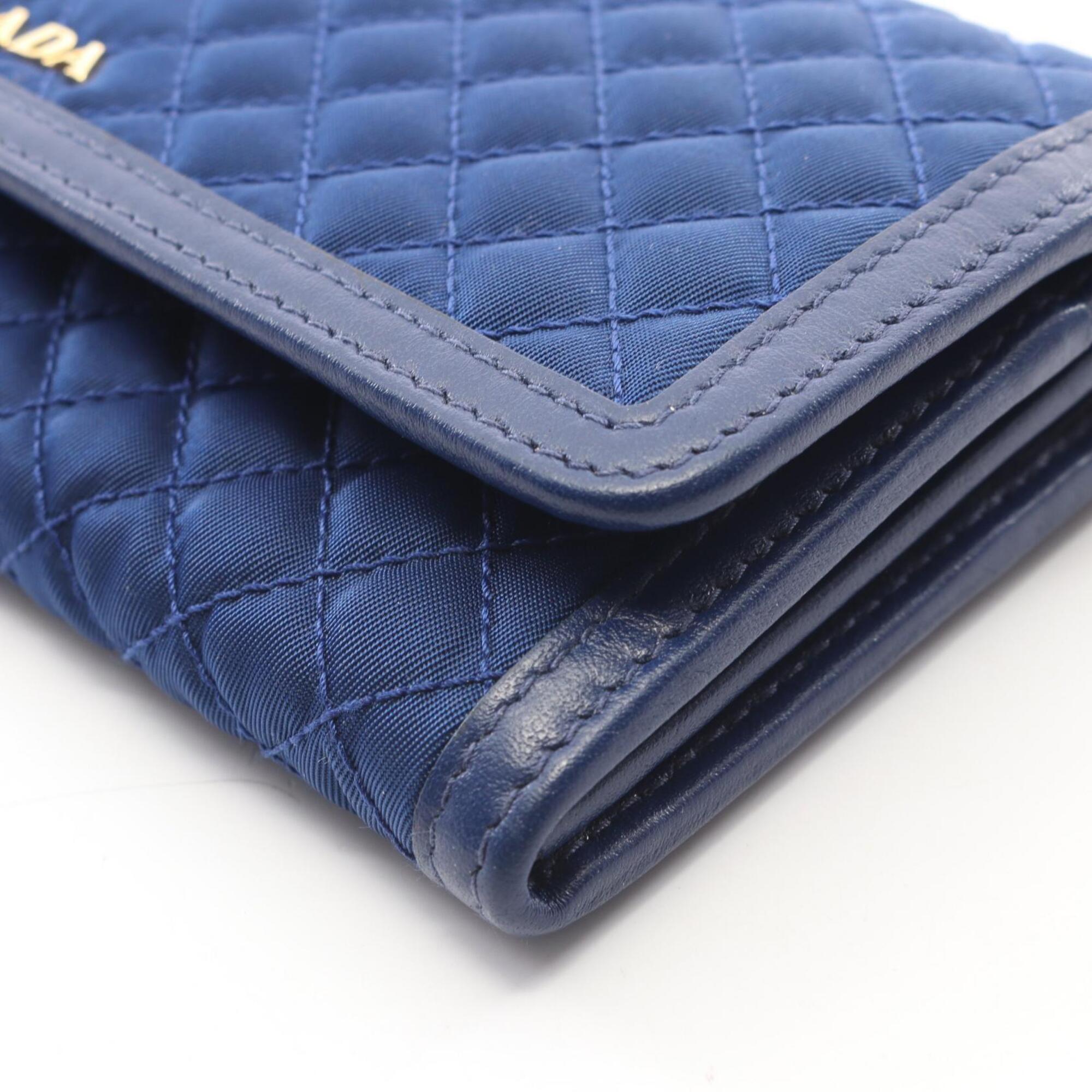 Prada Blue Nylon Leather Long Wallet (Bi-Fold) (Pre-Owned)