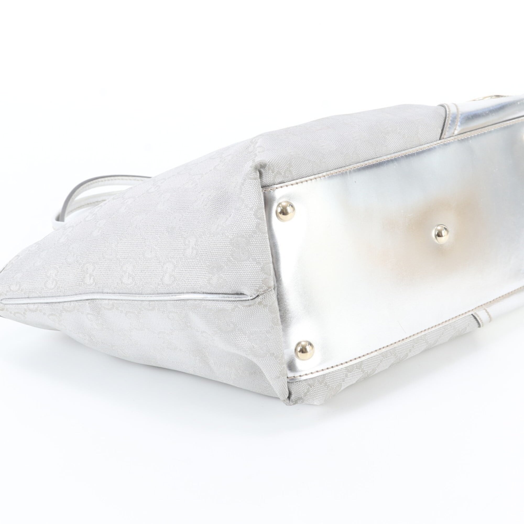 Gucci Silver Leather Canvas Handbag Shoulder Bag Tote Bag (Pre-Owned)