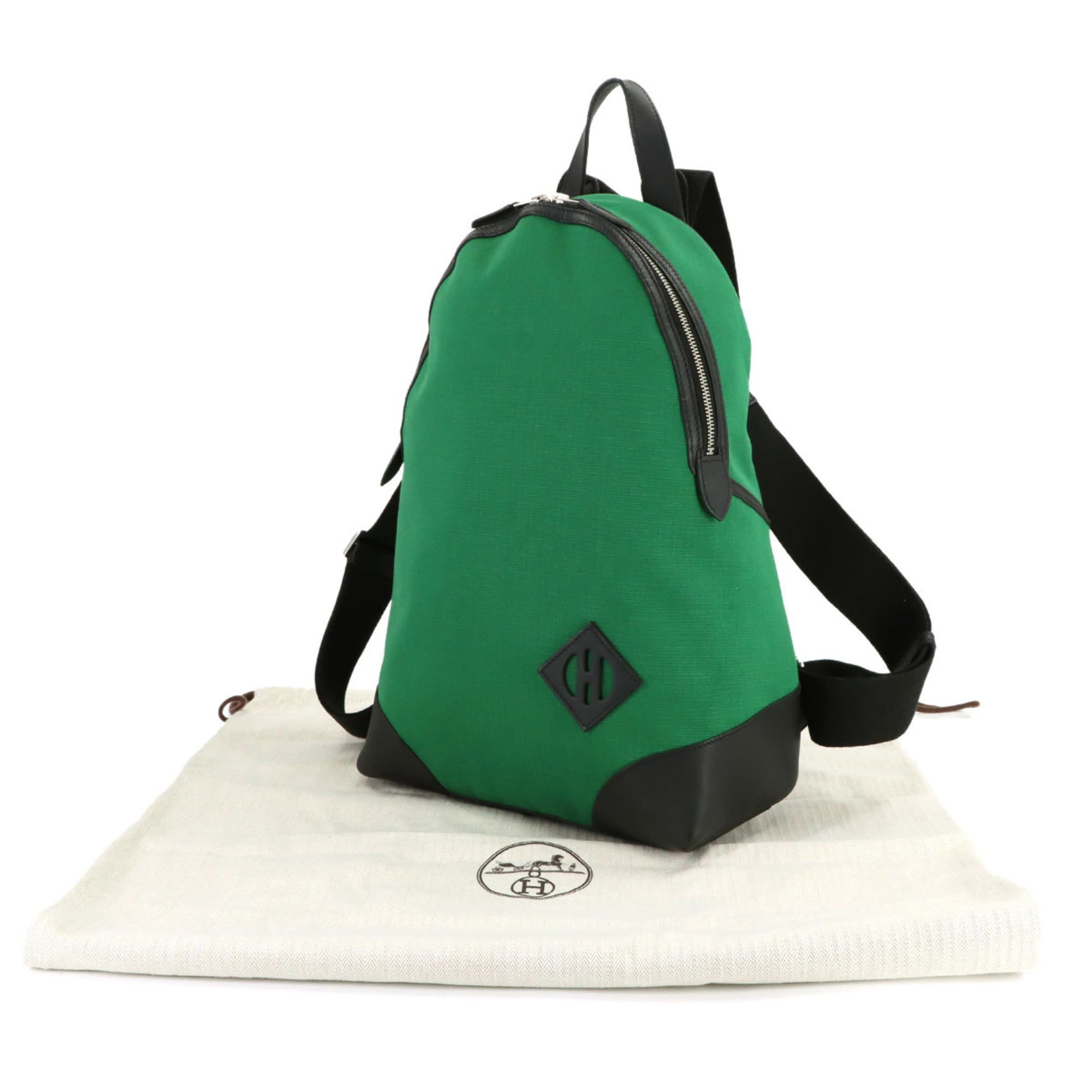 Hermes Black Green Swift Leather Backpack (Pre-Owned)