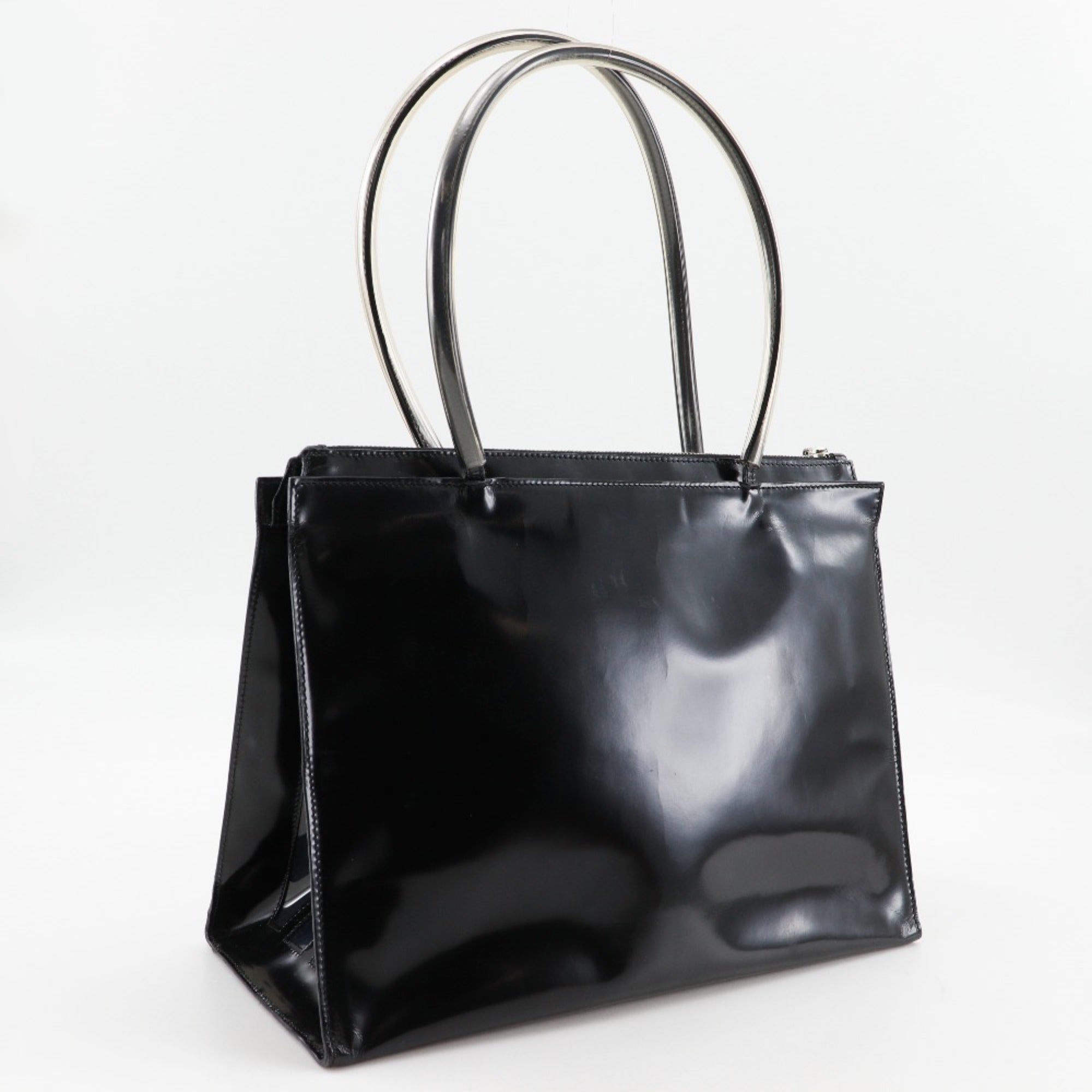 Salvatore Ferragamo Black Clear Patent Leather Vinyl Tote Bag (Pre-Owned)