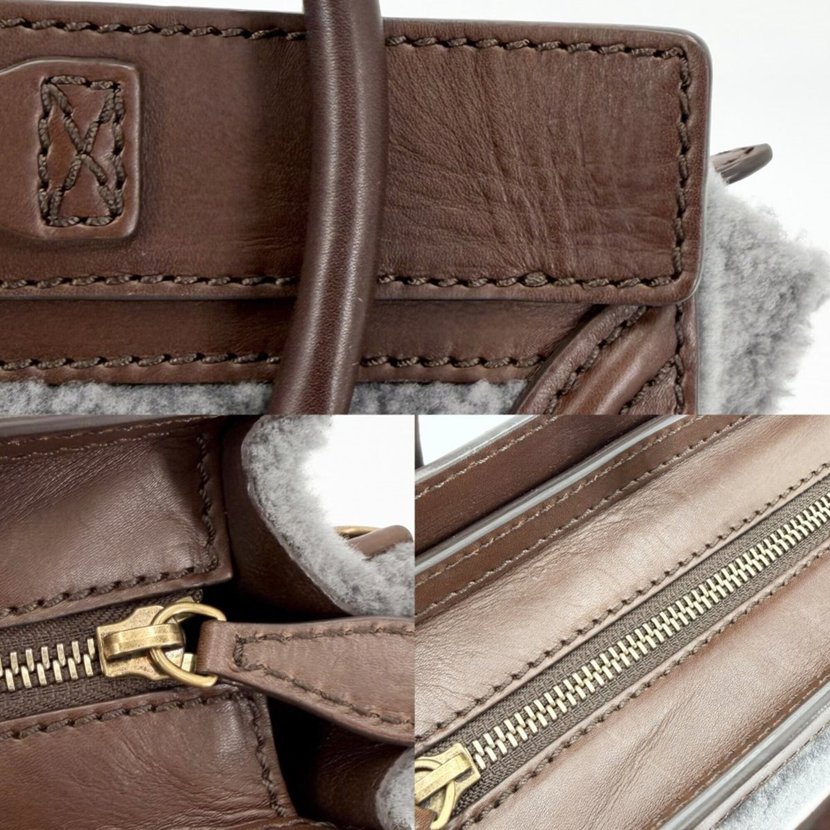 Celine Brown Gray Leather Handbag Shoulder Bag (Pre-Owned)