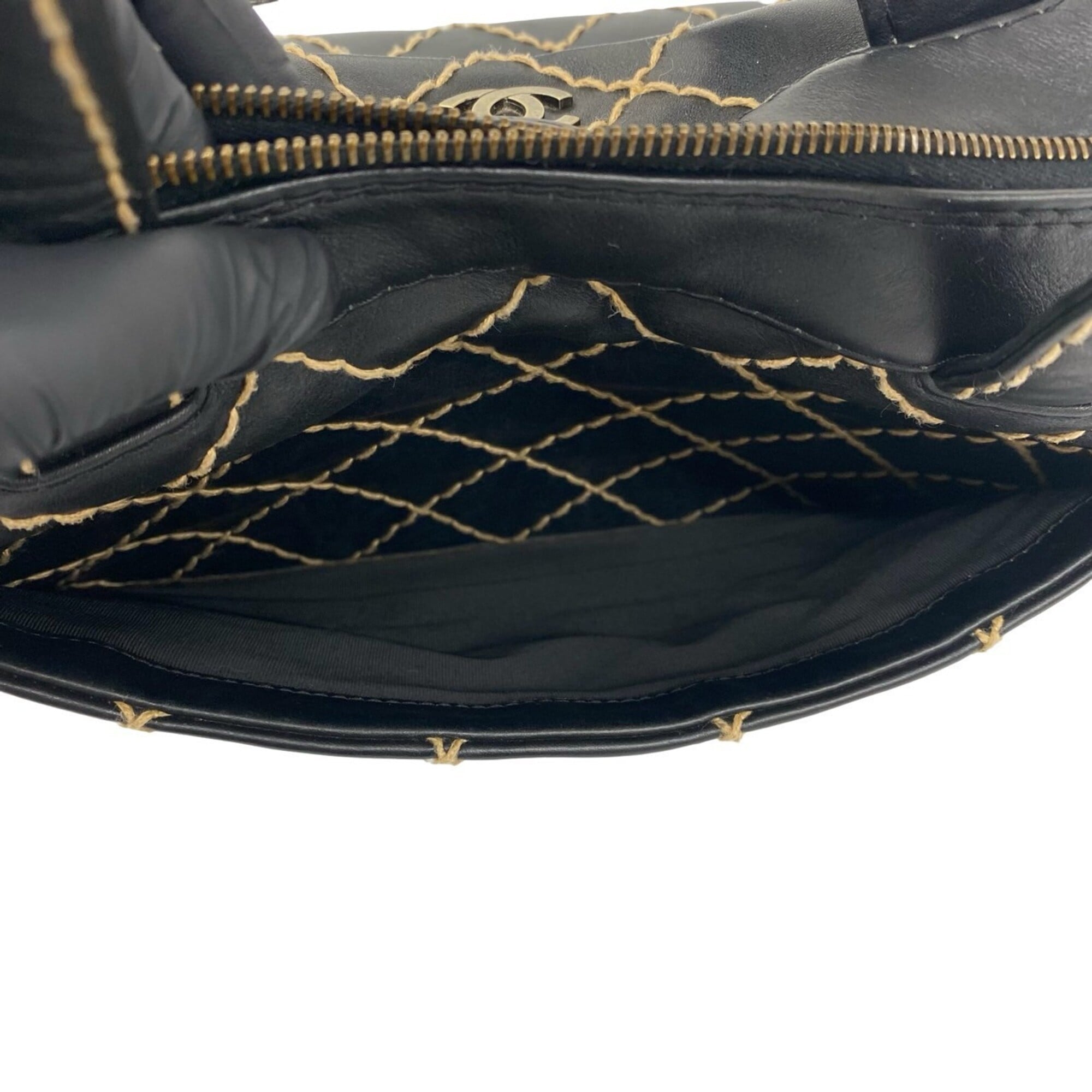 Chanel Black Leather Boston Bag Handbag (Pre-Owned)