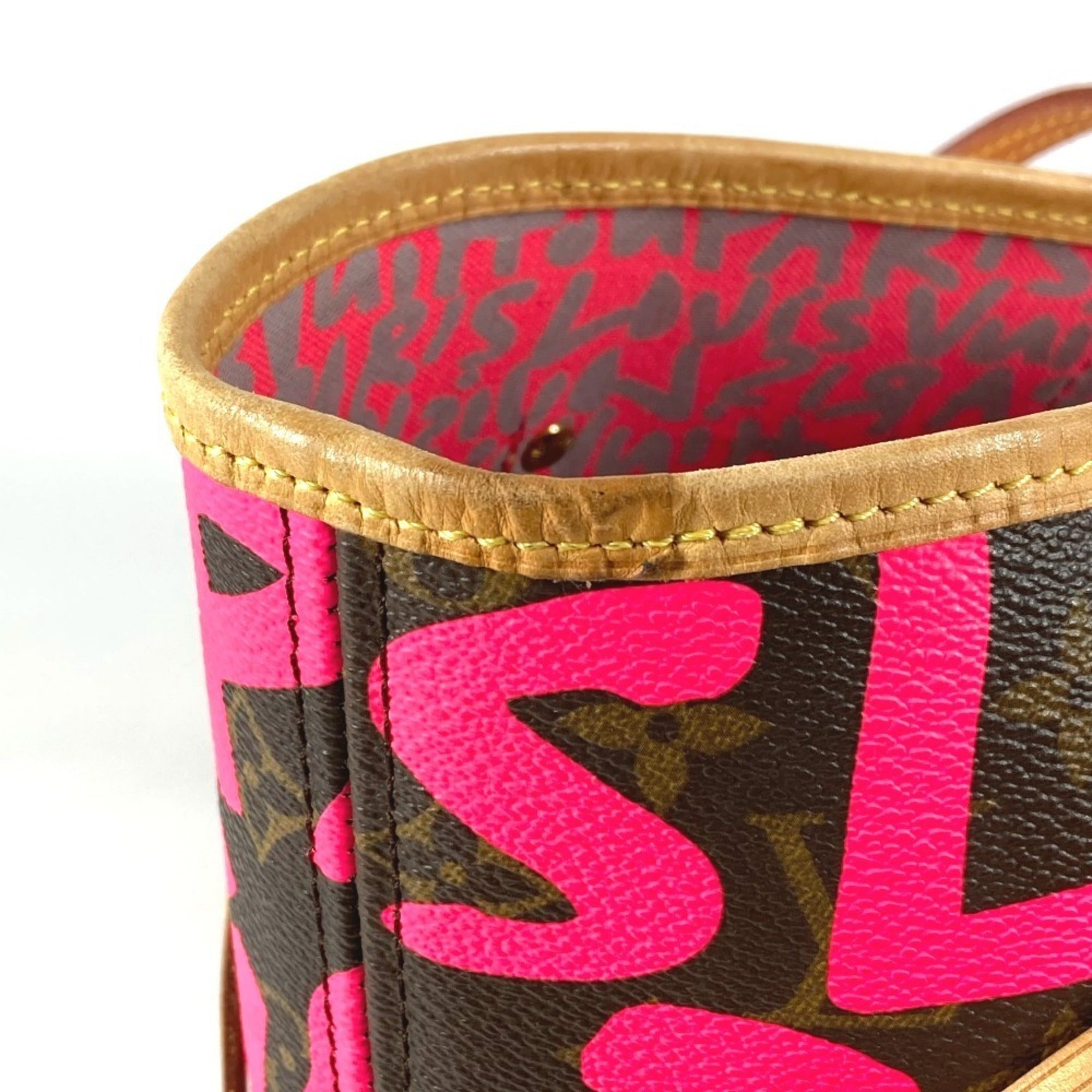 Louis Vuitton Fuchsia Pink Galle Pink Monogram Graffiti Shoulder Bag Tote Bag (Pre-Owned)