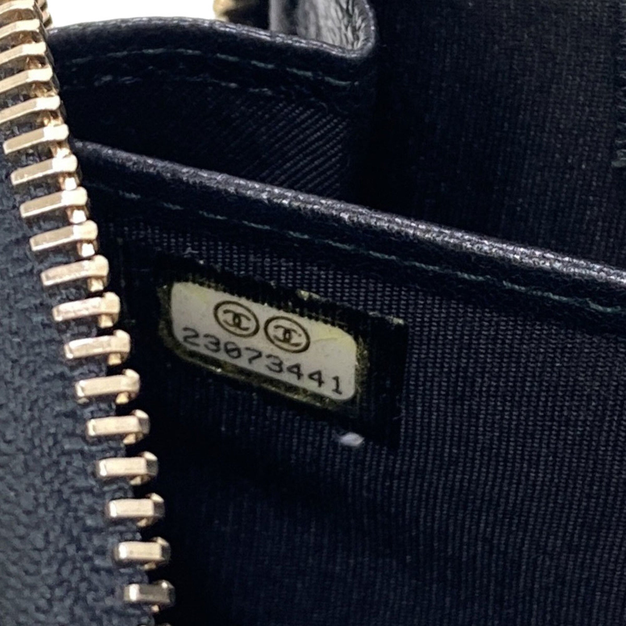 Chanel Beige Black Leather Long Wallet (Bi-Fold) (Pre-Owned)