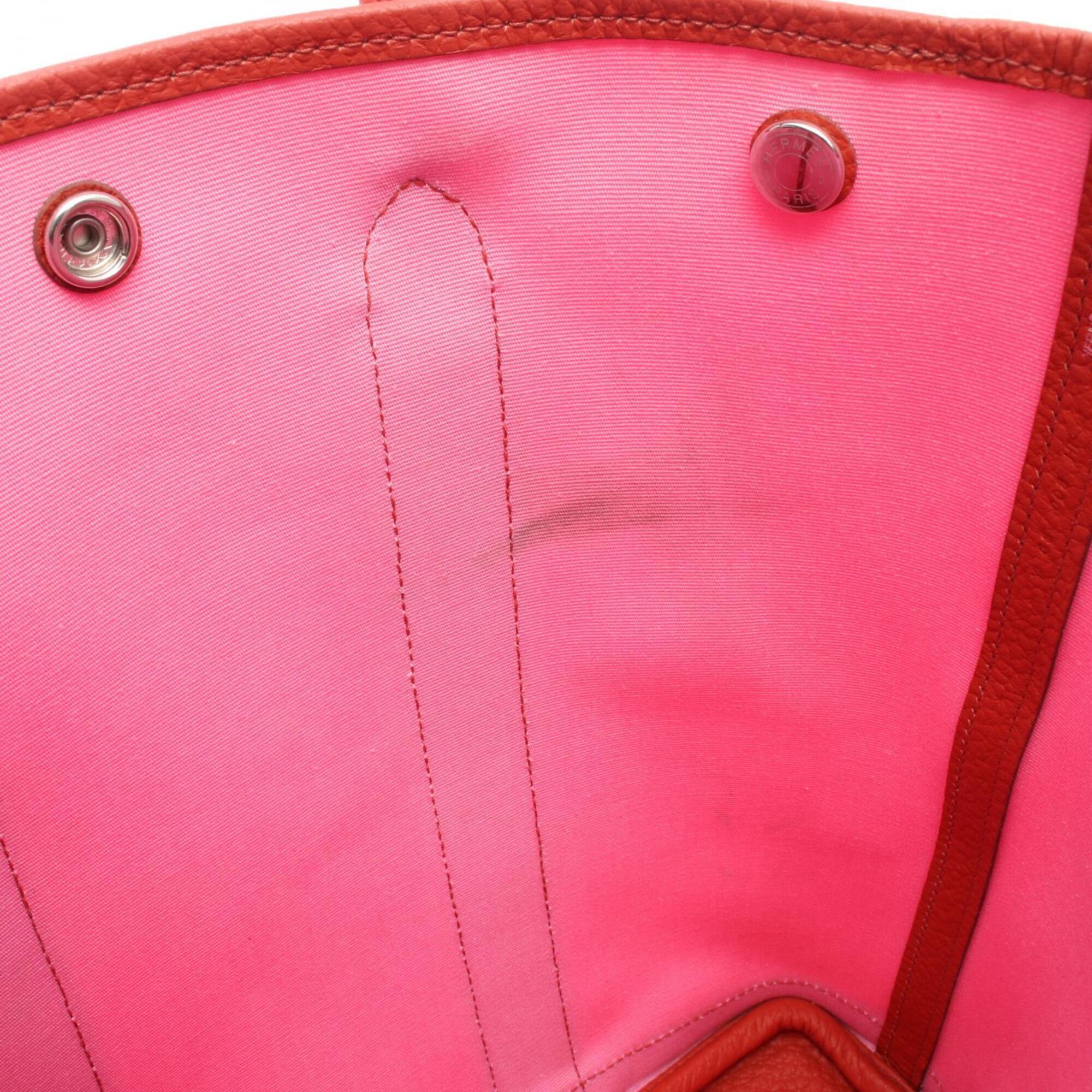 Hermes Pink Red Color Toile Officier Country Leather Handbag Tote Bag (Pre-Owned)