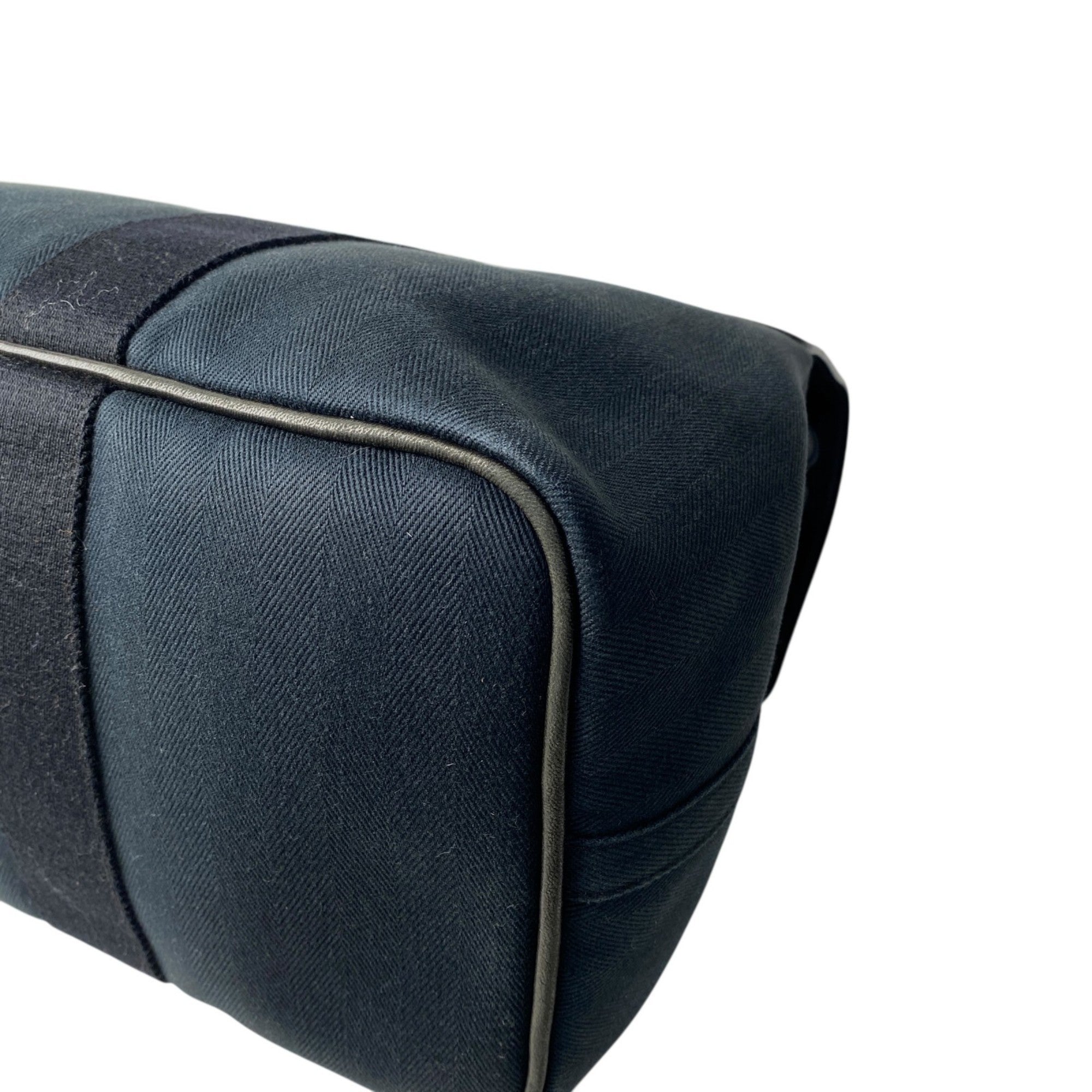 Hermes Black Navy Canvas Leather Tote Bag (Pre-Owned)