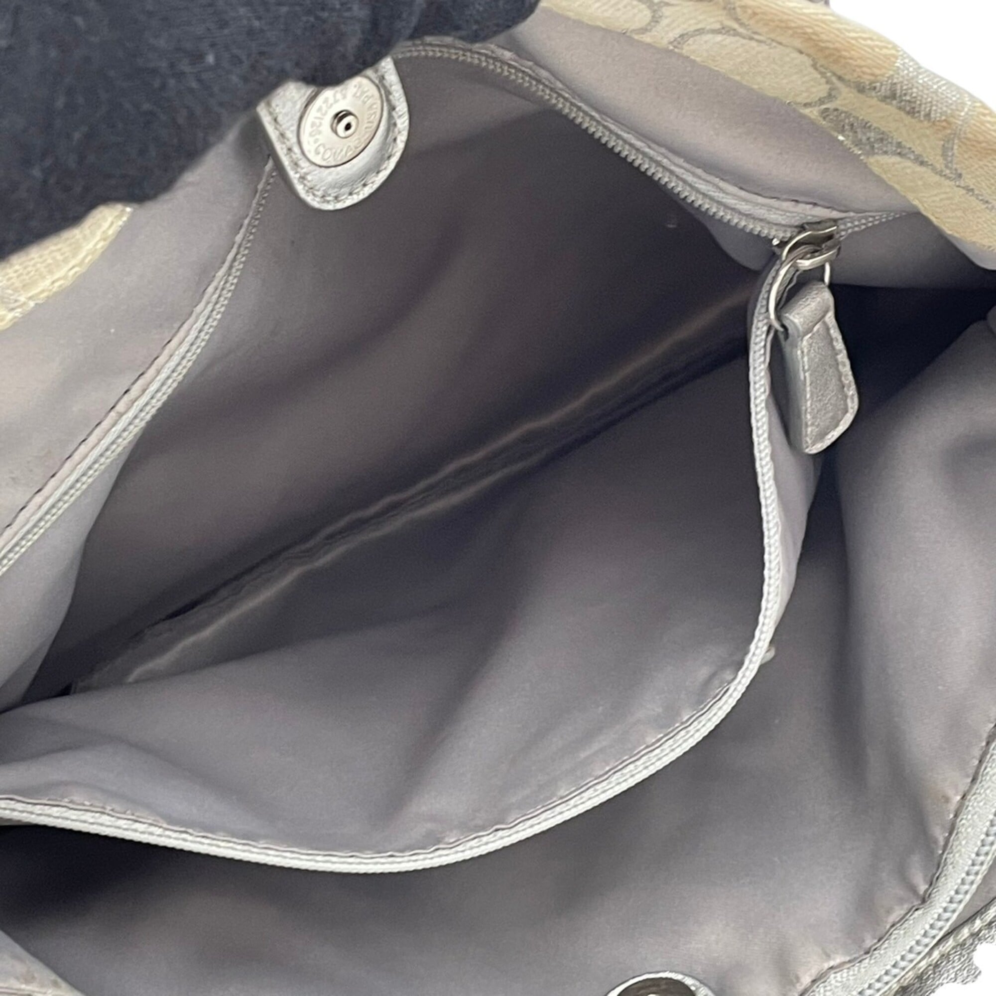 Coach Ivory Silver Canvas Leather Handbag Shoulder Bag Tote Bag (Pre-Owned)