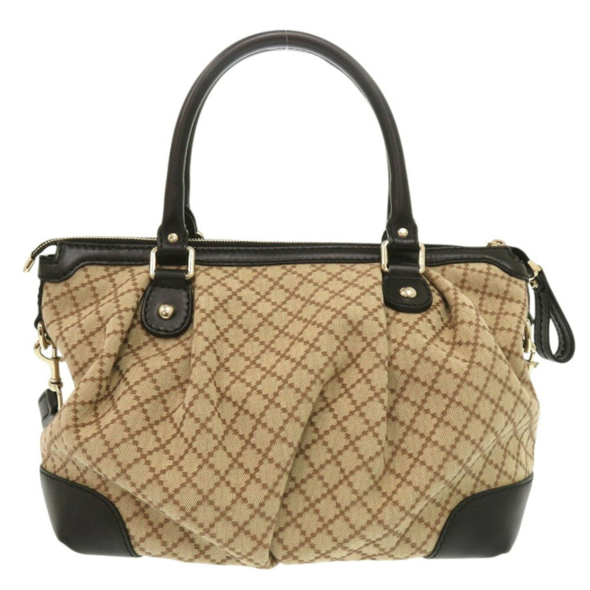 Gucci Beige Black Gg Canvas Leather Handbag (Pre-Owned)