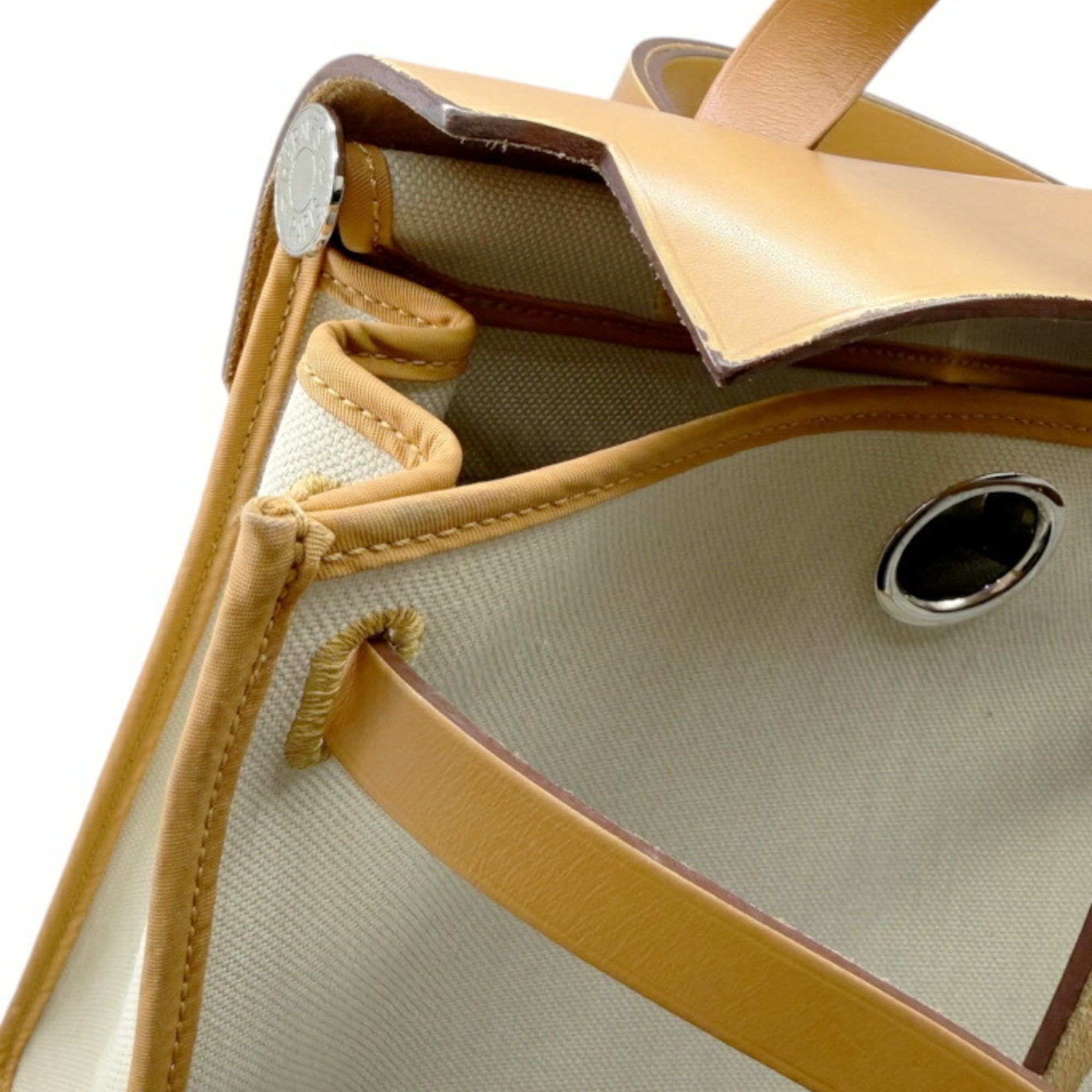 Hermes Natural Toile Officier Leather Shoulder Bag (Pre-Owned)