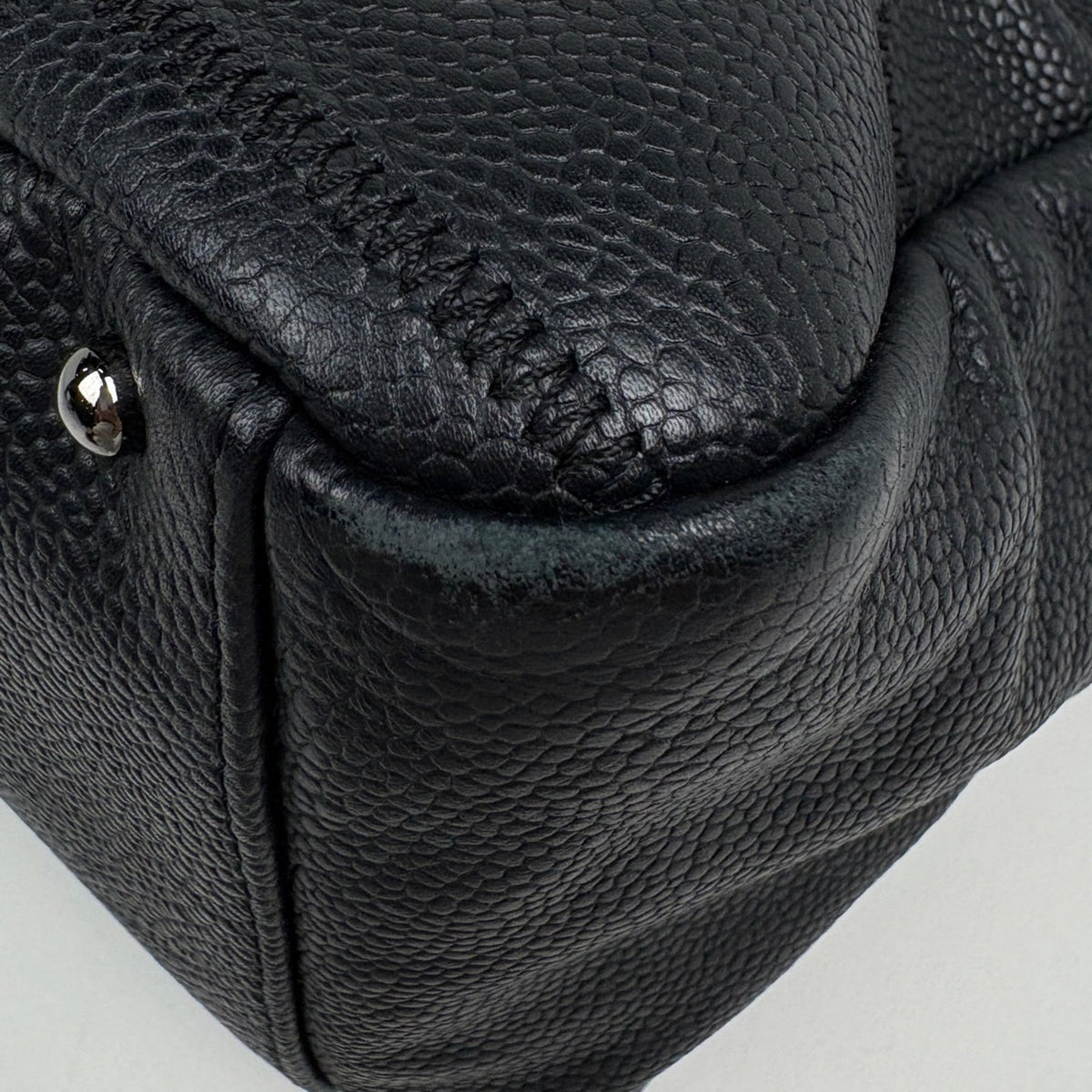 Chanel Chocolate Bar Black Grained Calfskin Handbag (Pre-Owned)
