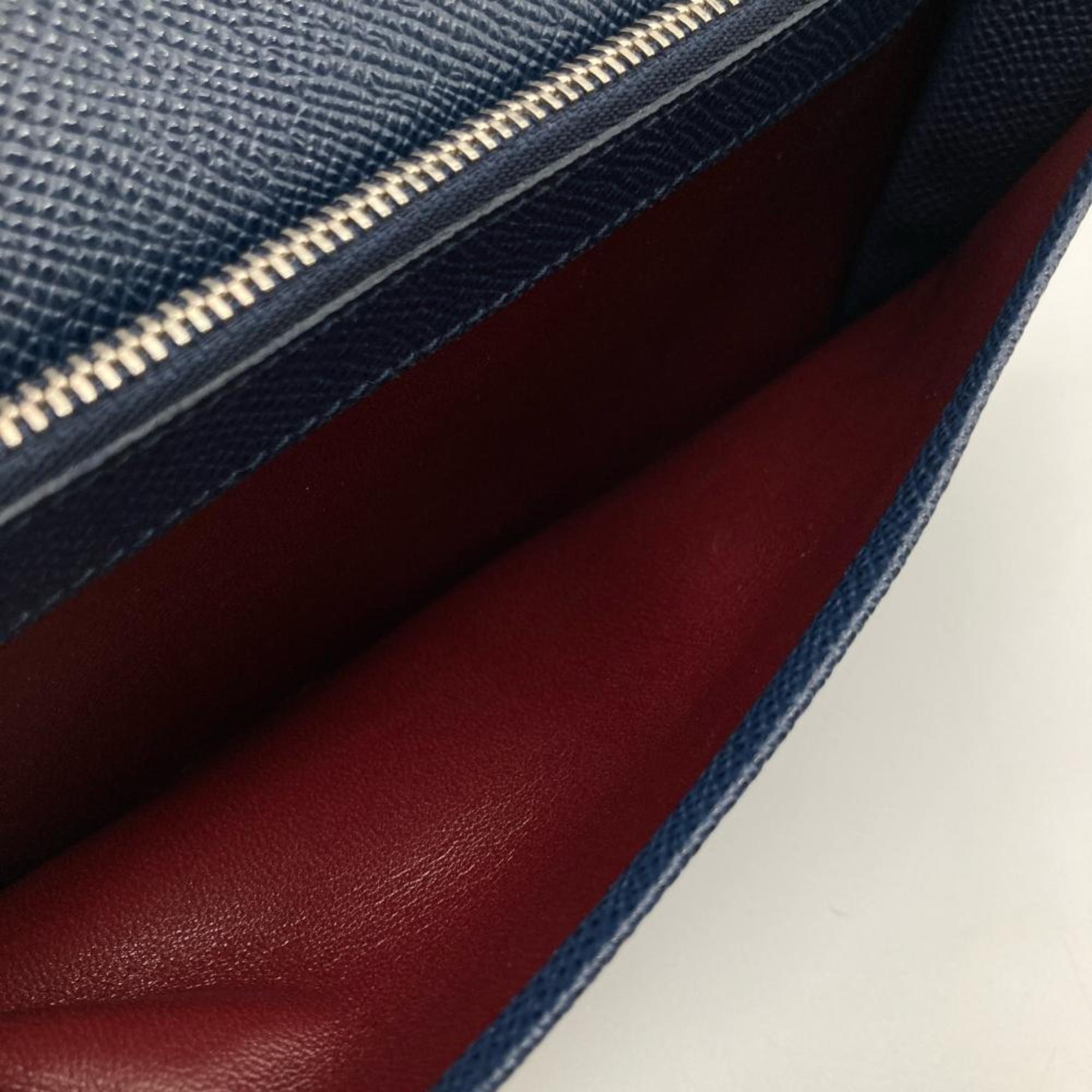 Bvlgari Navy Leather Coin Purse/Coin Case (Pre-Owned)