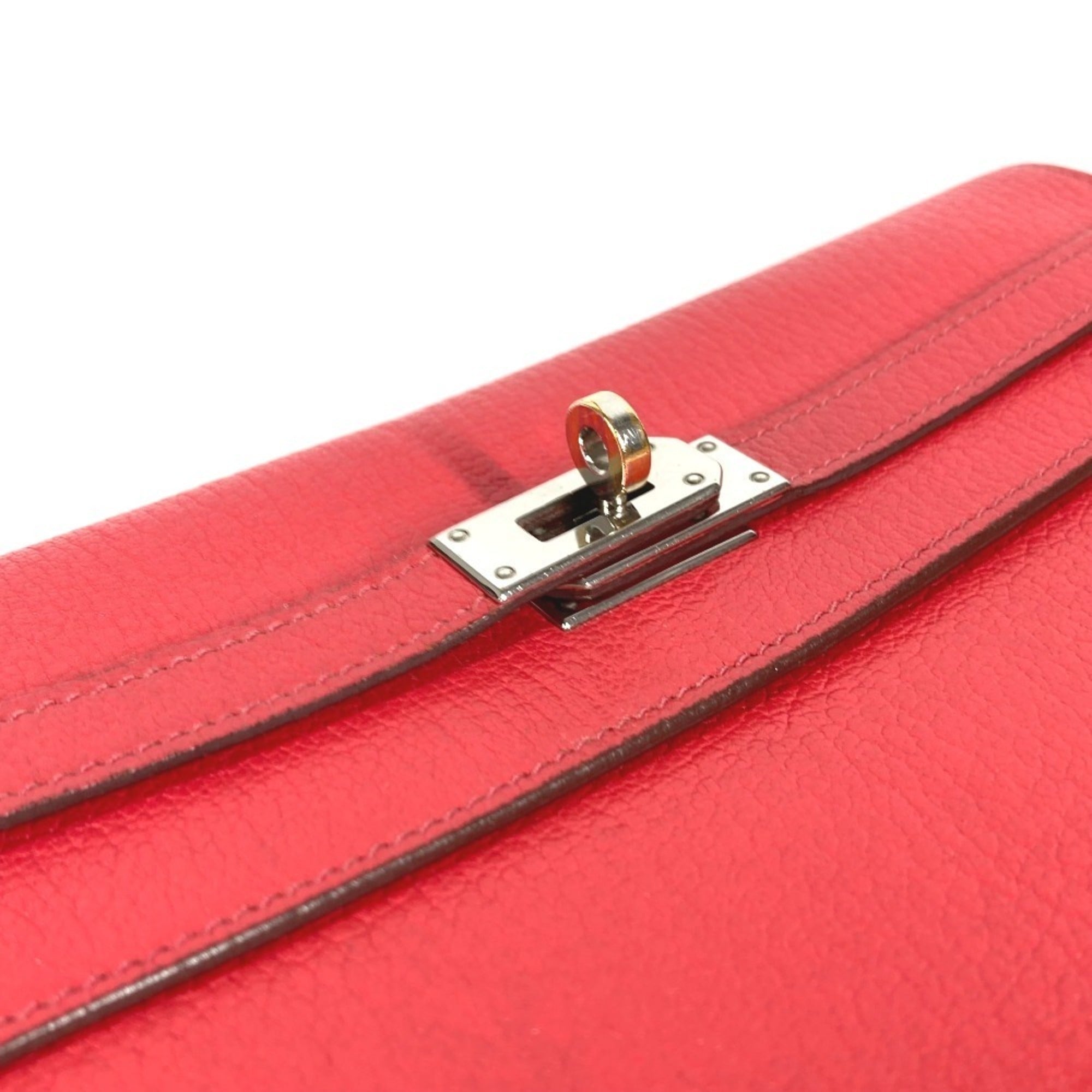 Hermes Red Color Chevre Leather Long Wallet (Bi-Fold) (Pre-Owned)