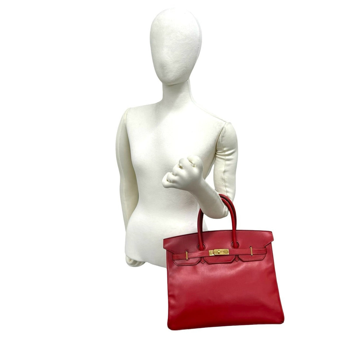 Hermes Red Color Box Calf Leather Handbag (Pre-Owned)