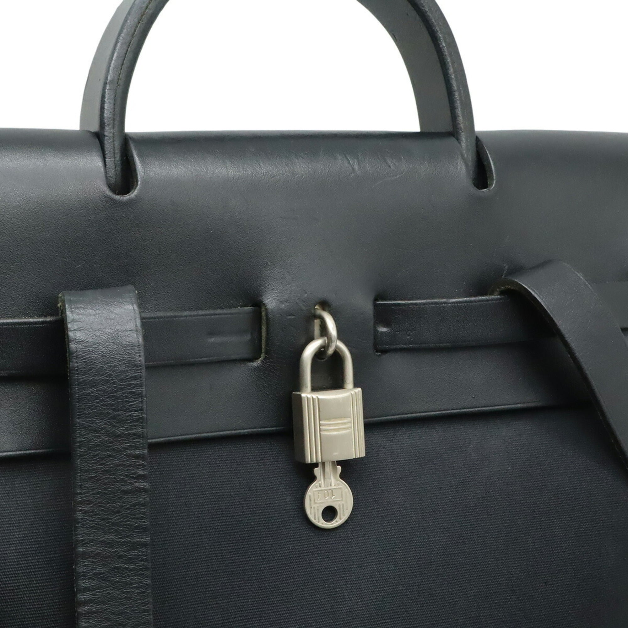 Hermes Her Bag Black Toile Officier Leather Backpack Handbag (Pre-Owned)