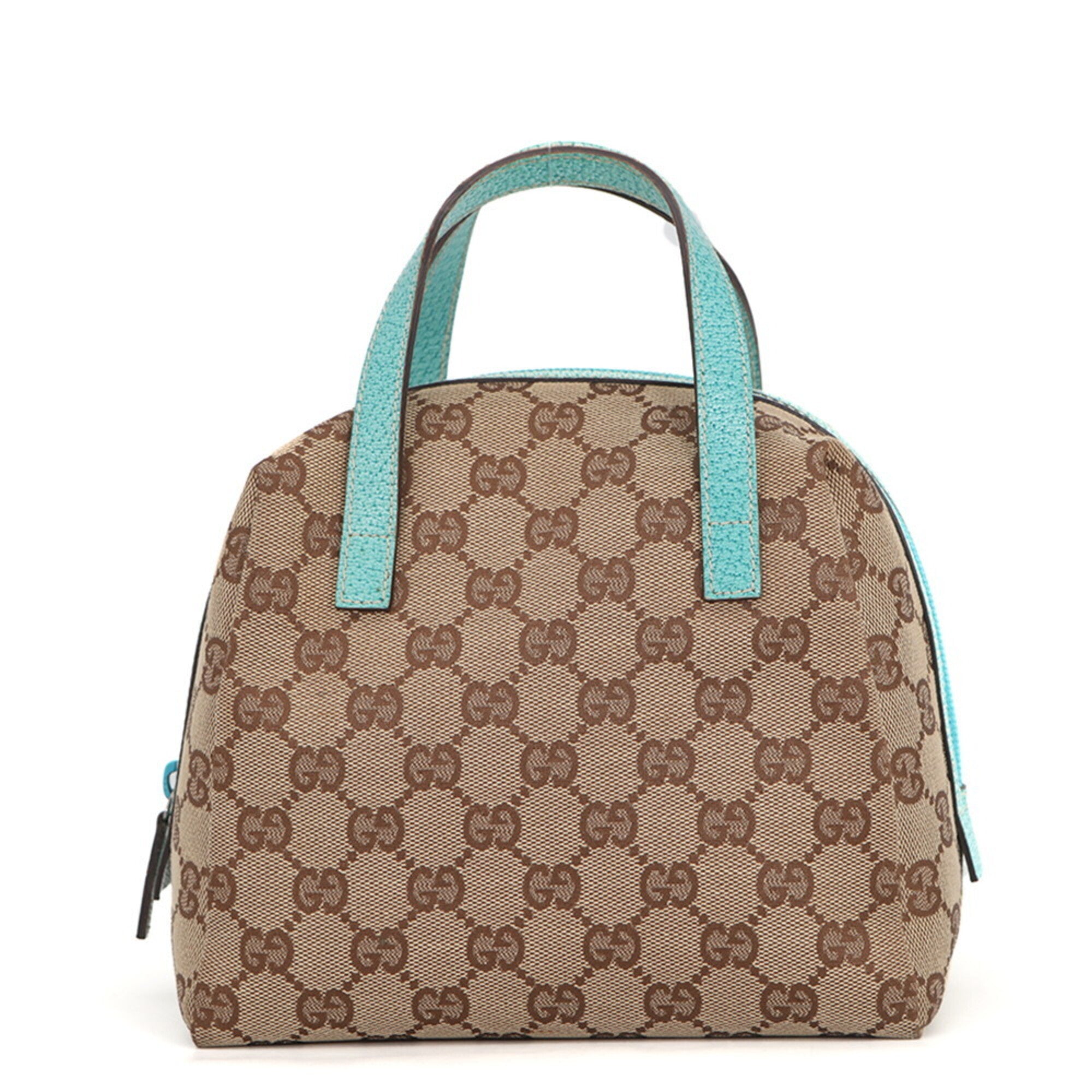 Gucci Beige Light Blue Gg Canvas Leather Handbag (Pre-Owned)