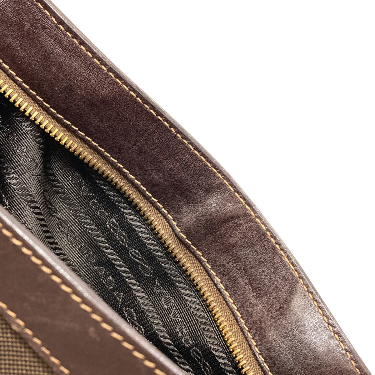 Prada Dark Brown Canvas Leather Shoulder Bag (Pre-Owned)