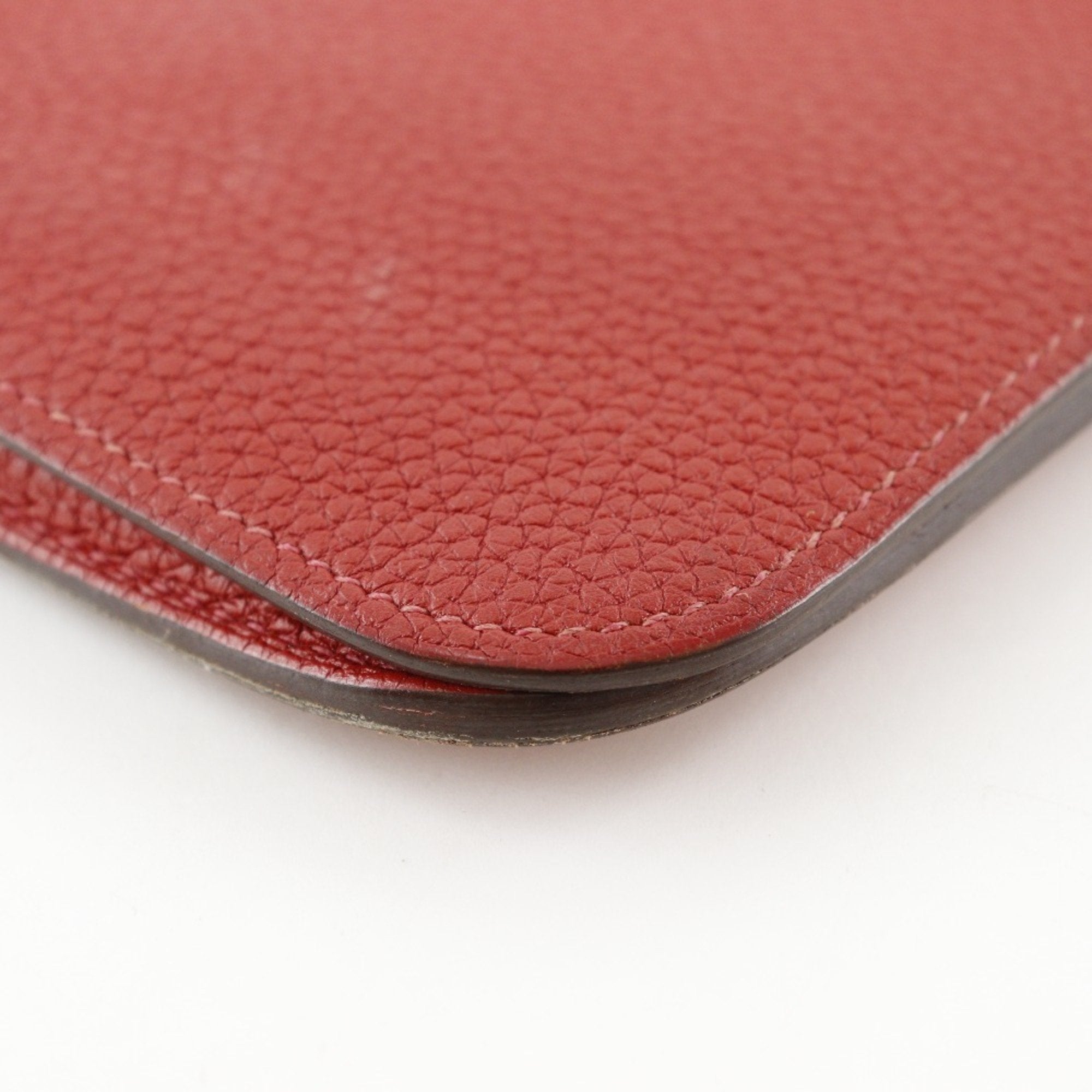 Hermes Dogon Red Color Taurillon Clemence Leather Long Wallet (Bi-Fold) (Pre-Owned)