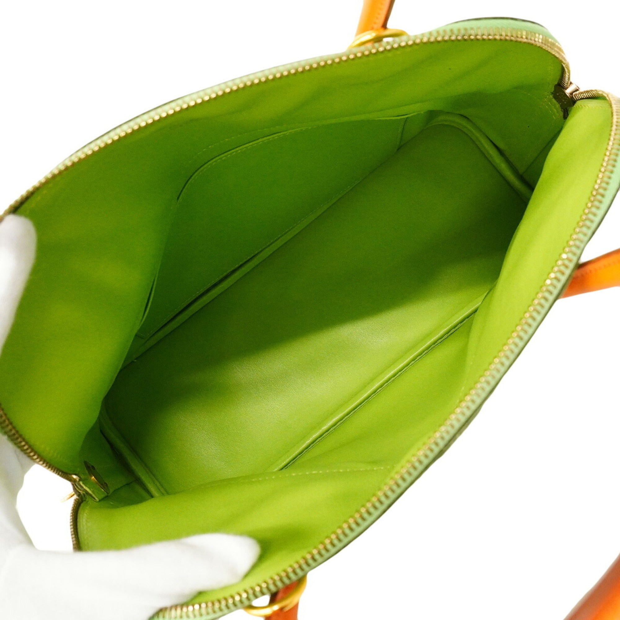 Hermes Apple Green Orange Gulliver Leather Handbag (Pre-Owned)