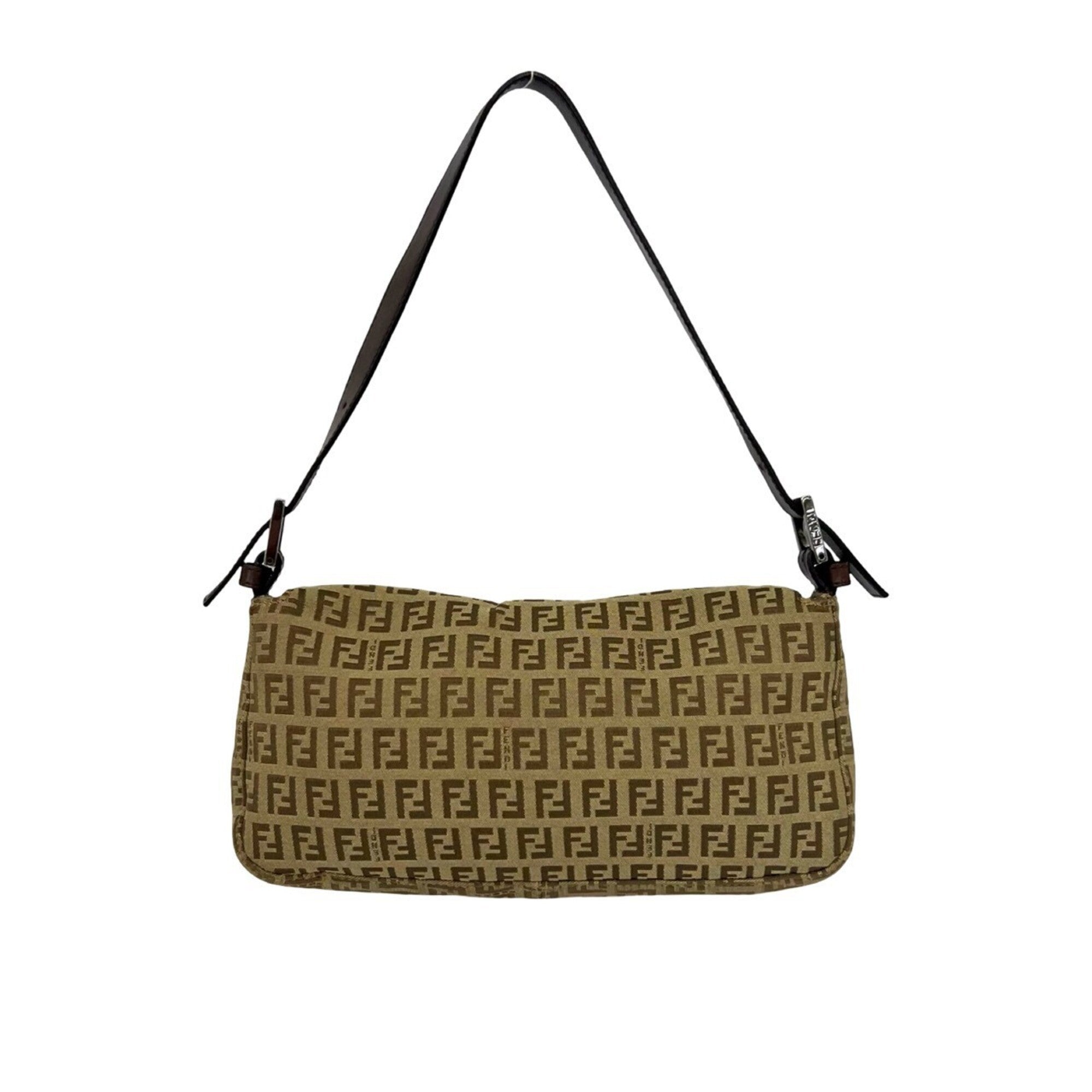 Fendi Beige Brown Canvas Leather Shoulder Bag (Pre-Owned)