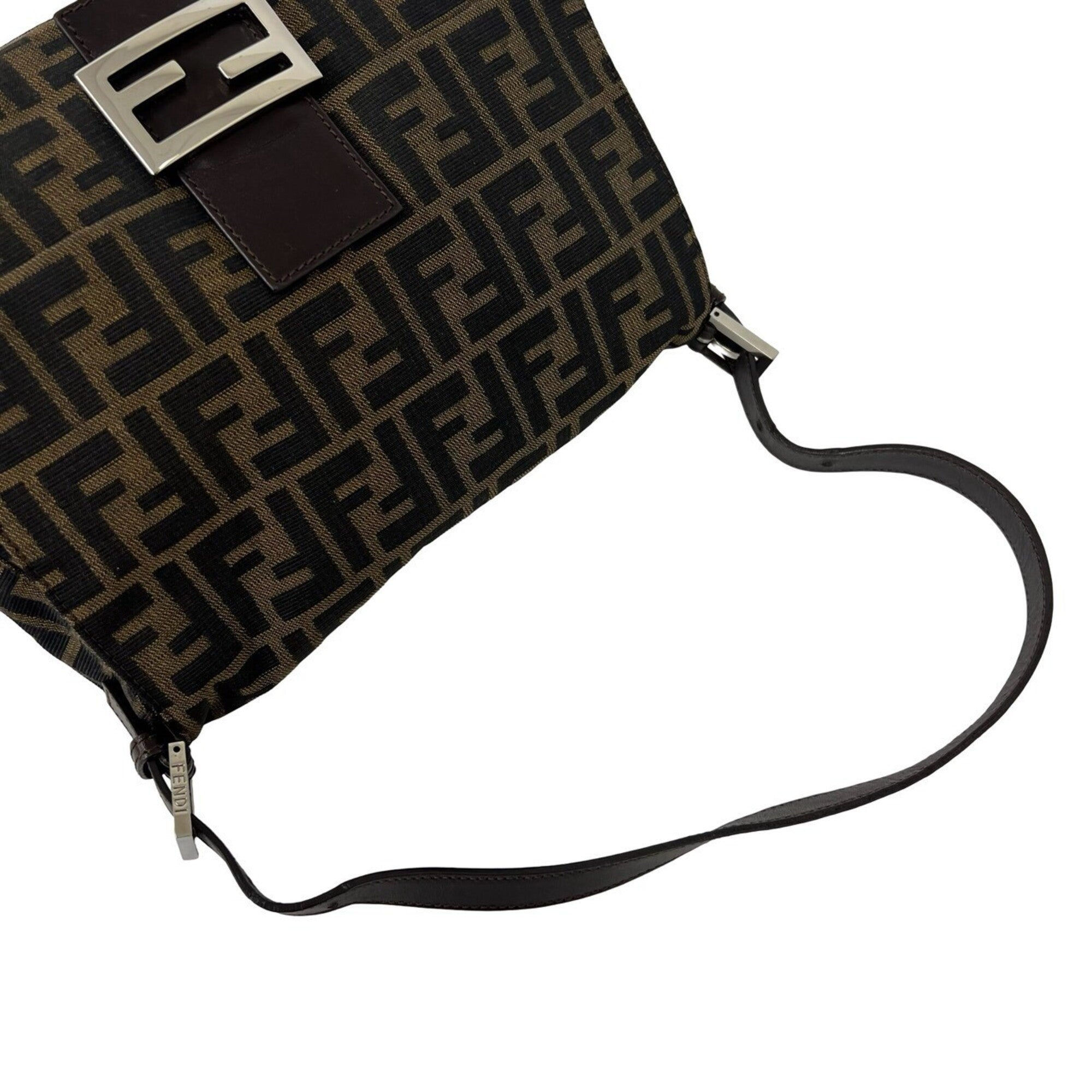 Fendi Black Brown Canvas Leather Shoulder Bag (Pre-Owned)
