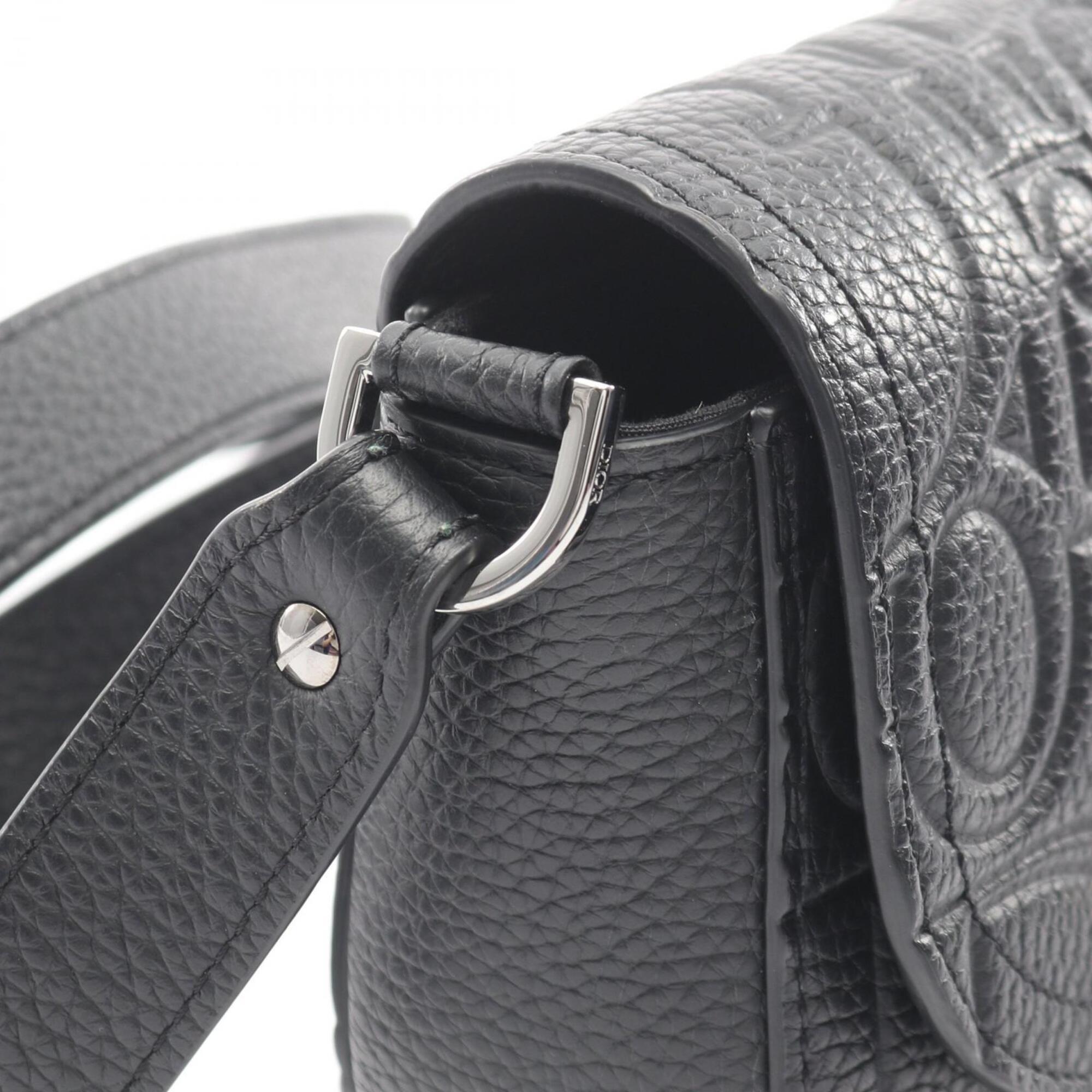 Christian Dior Black Leather Handbag Saddle Bag Shoulder Bag (Pre-Owned)