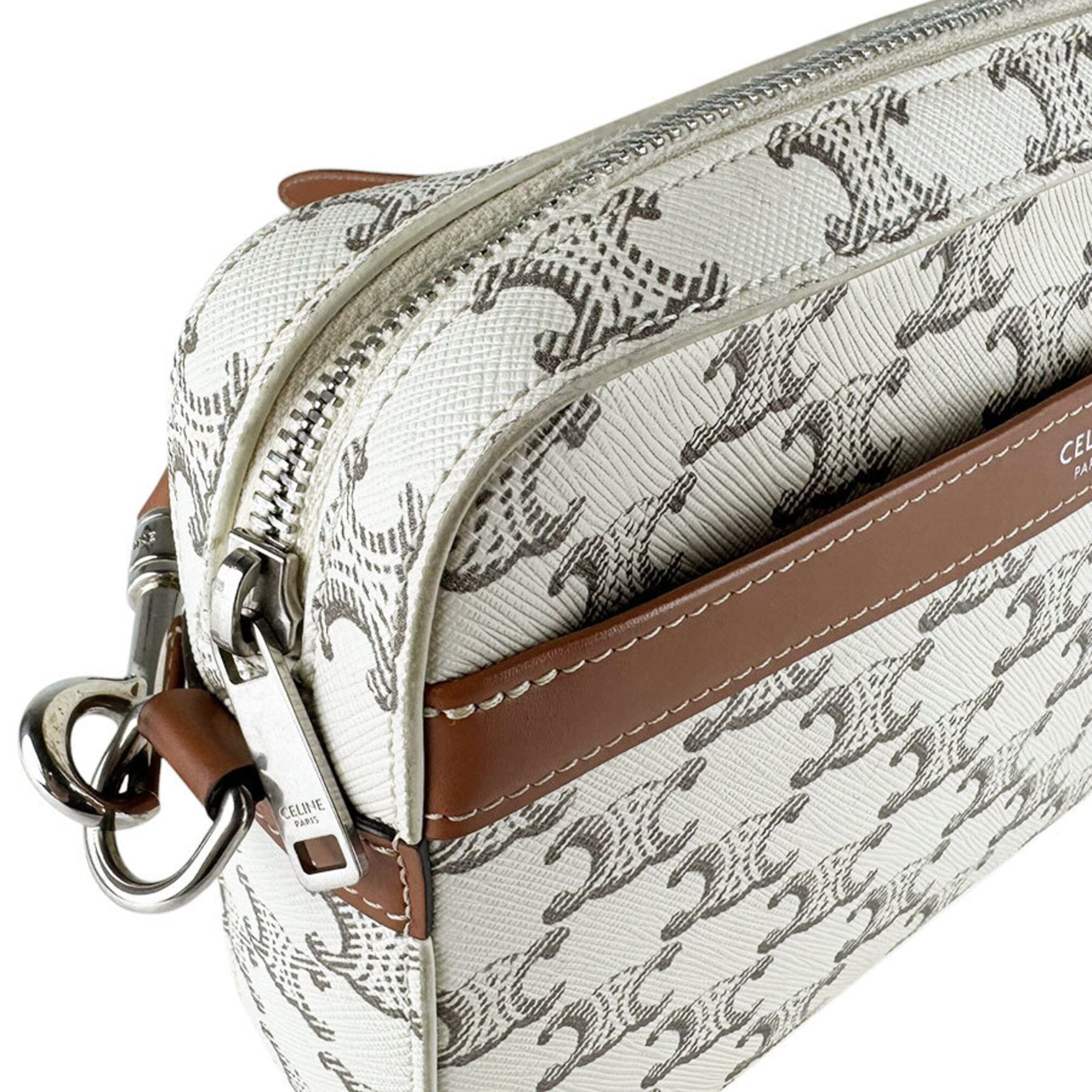 Celine Brown Ivory Coated Canvas Leather Shoulder Bag (Pre-Owned)