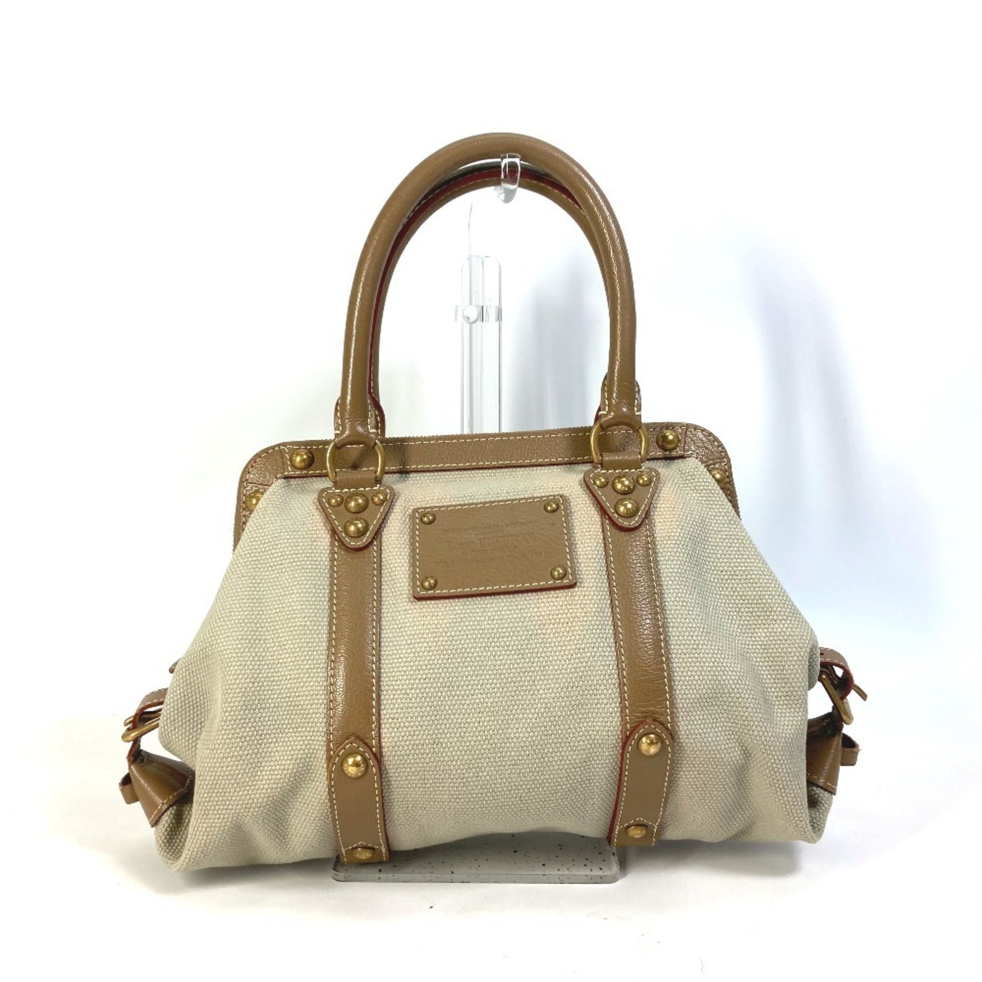 Louis Vuitton Beige Canvas Leather Handbag Shoulder Bag (Pre-Owned)