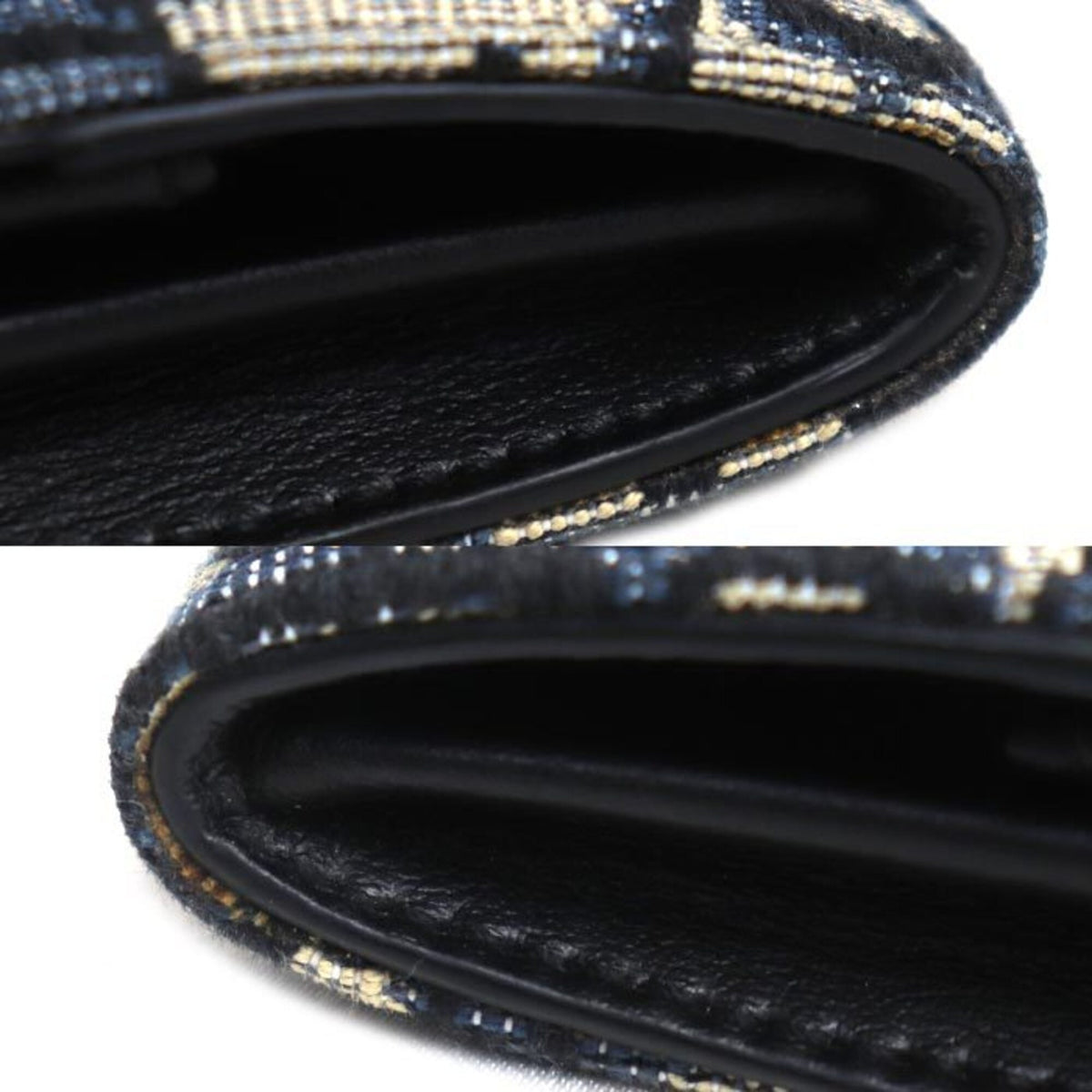 Christian Dior Beige Navy Jacquard Coin Purse/Coin Case (Pre-Owned)