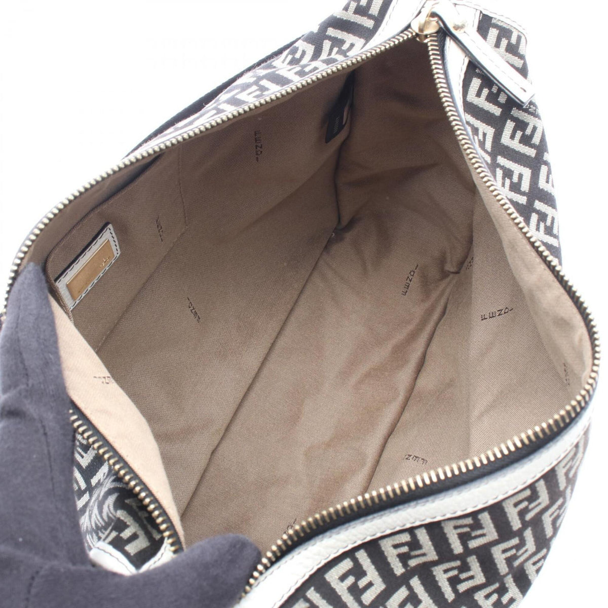 Fendi Black Gray White Canvas Leather Handbag Shoulder Bag (Pre-Owned)