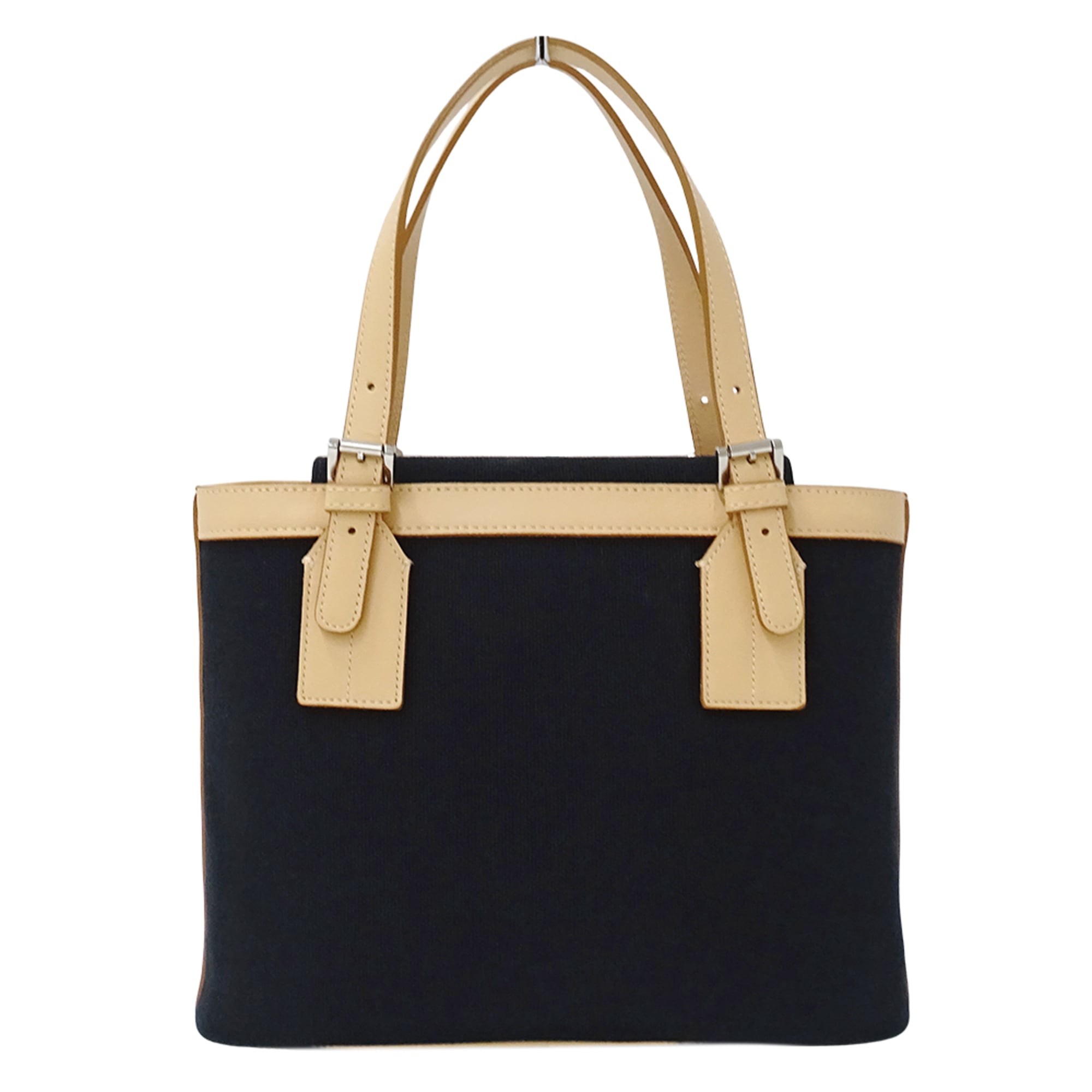 Burberry Beige Black Canvas Handbag Tote Bag (Pre-Owned)