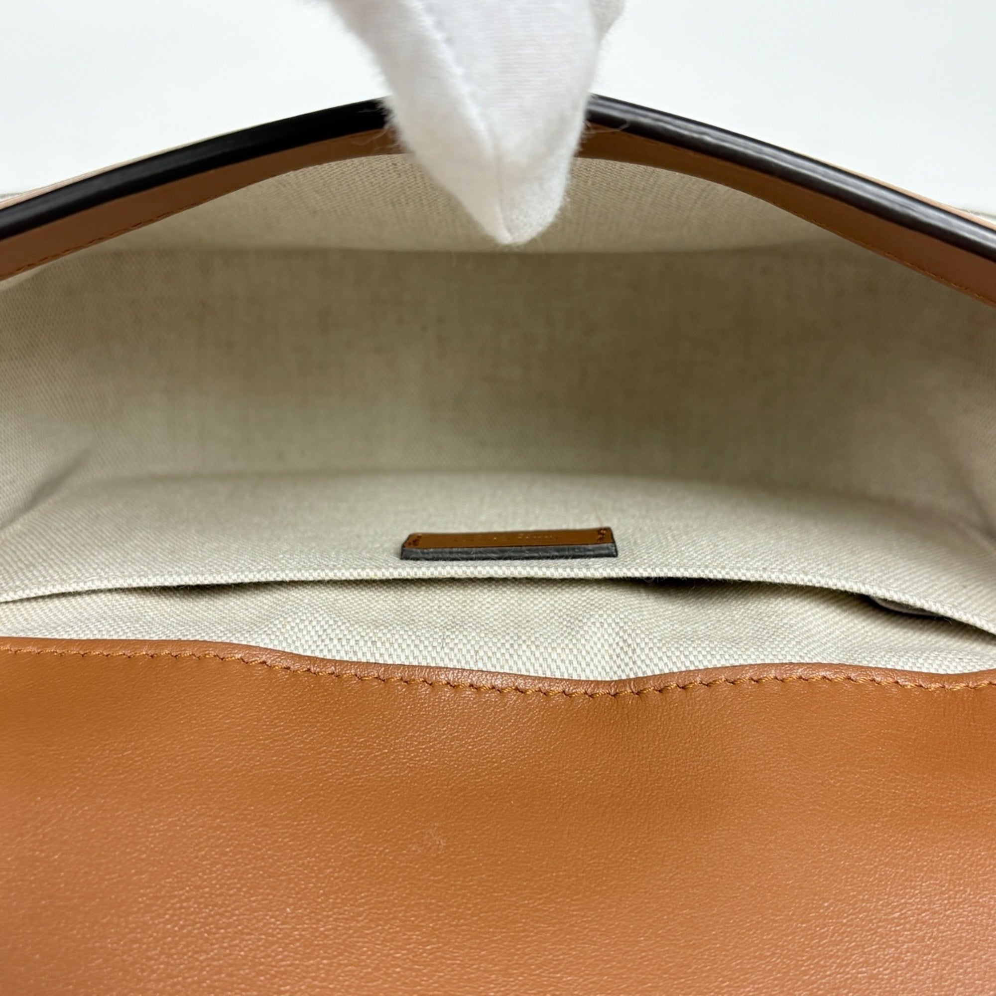 Jimmy Choo Brown White Canvas Leather Shoulder Bag (Pre-Owned)