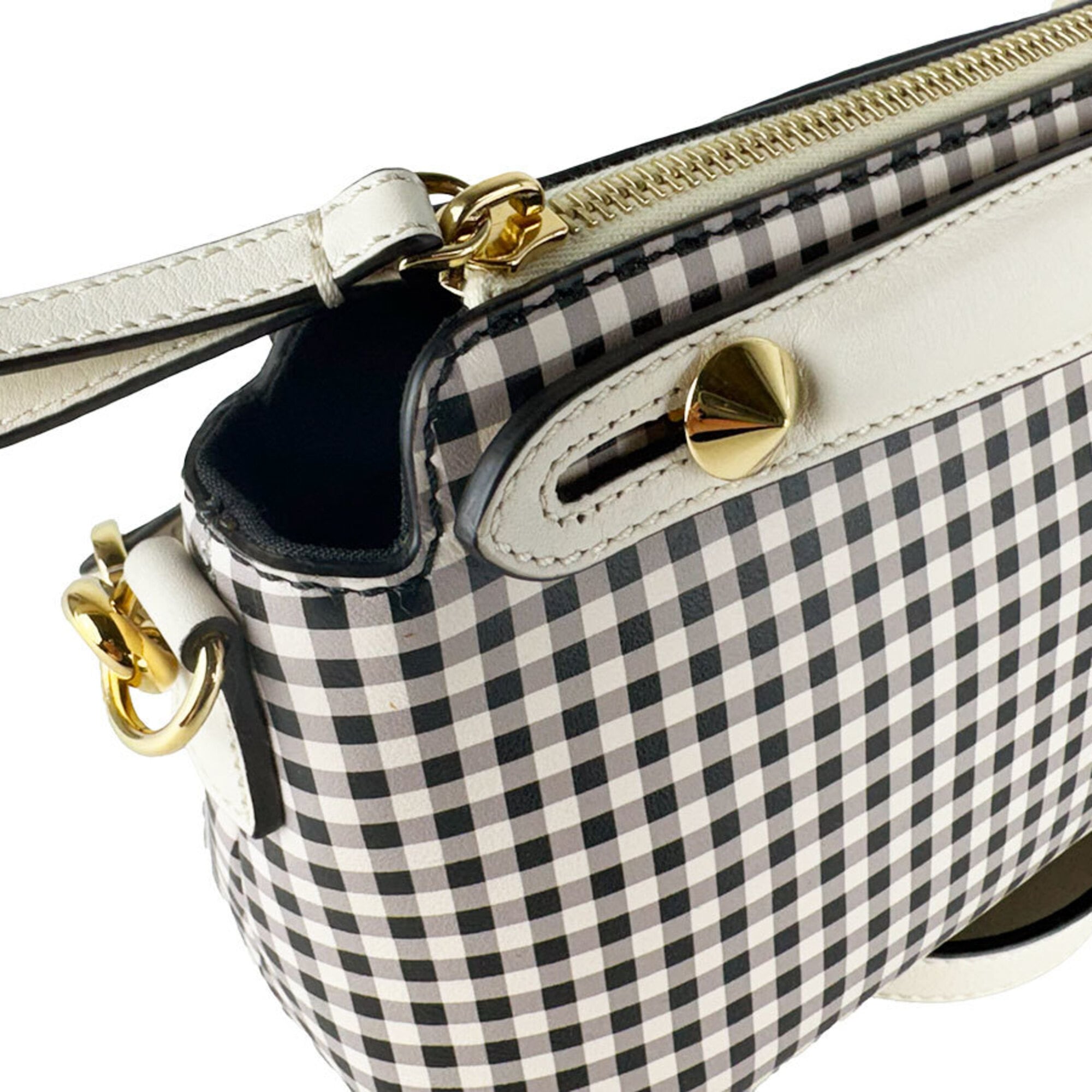Fendi Black Gray Off-White Leather Handbag Shoulder Bag (Pre-Owned)