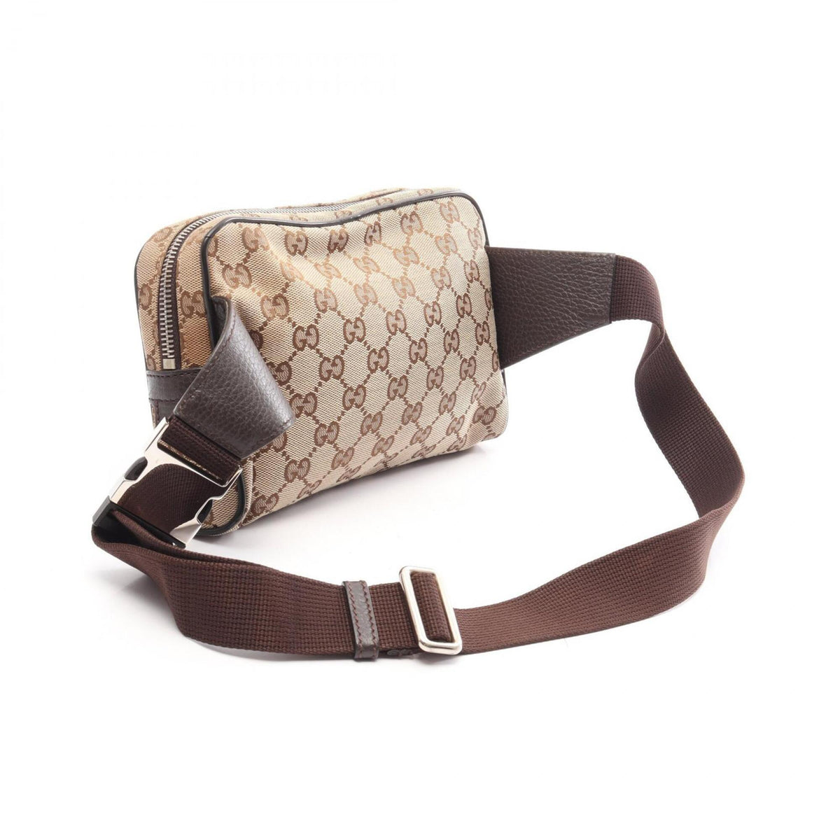 Gucci Beige Brown Gg Canvas Leather Fanny Pack Handbag (Pre-Owned)