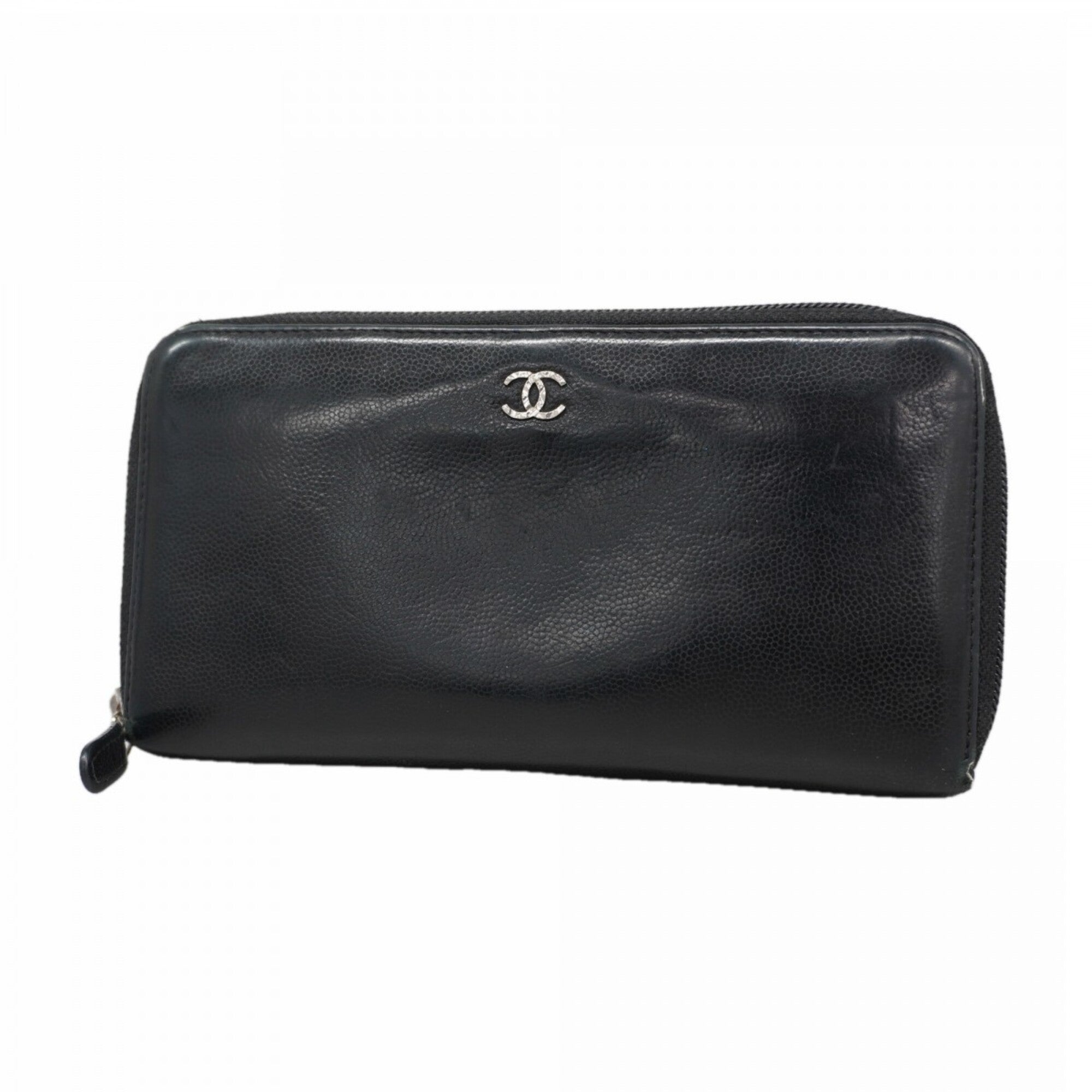 Chanel Black Leather Long Wallet (Bi-Fold) (Pre-Owned)