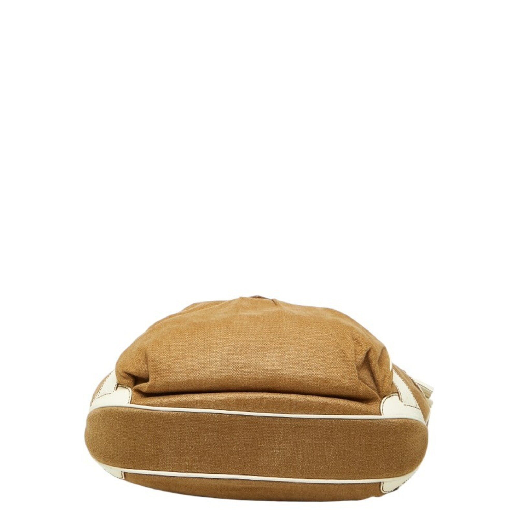 Celine Brown White Canvas Leather Handbag Shoulder Bag (Pre-Owned)