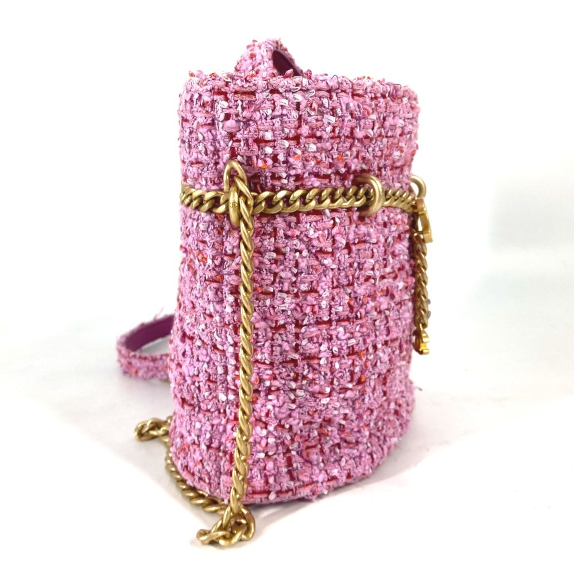 Chanel Pink Tweed Handbag Pochette Shoulder Bag (Pre-Owned)