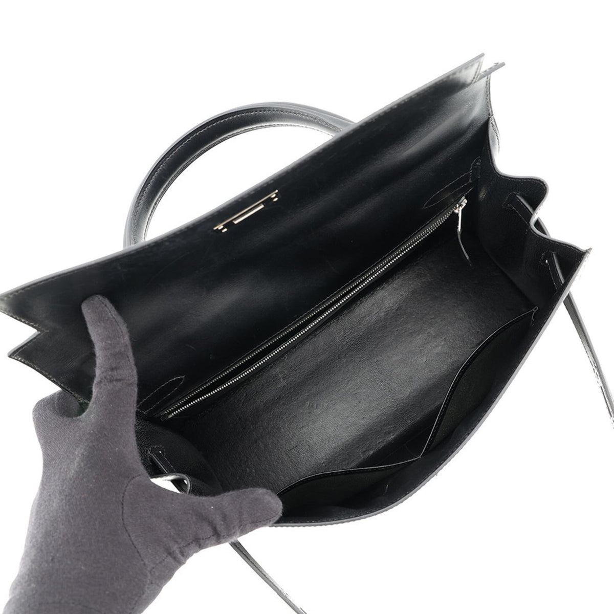 Hermes Kelly Black Box Calf Leather Handbag (Pre-Owned)