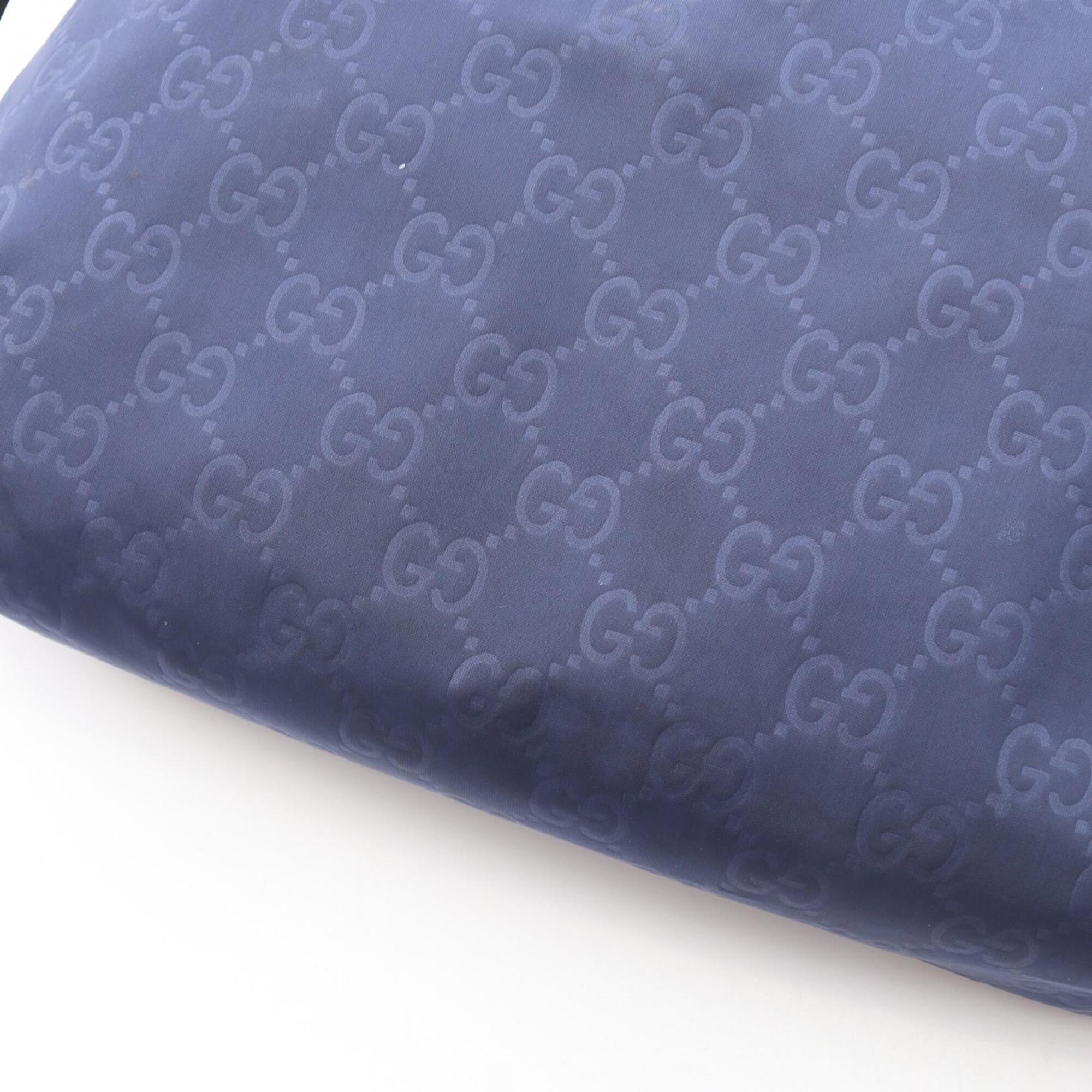 Gucci Blue Nylon Leather Handbag Shoulder Bag (Pre-Owned)