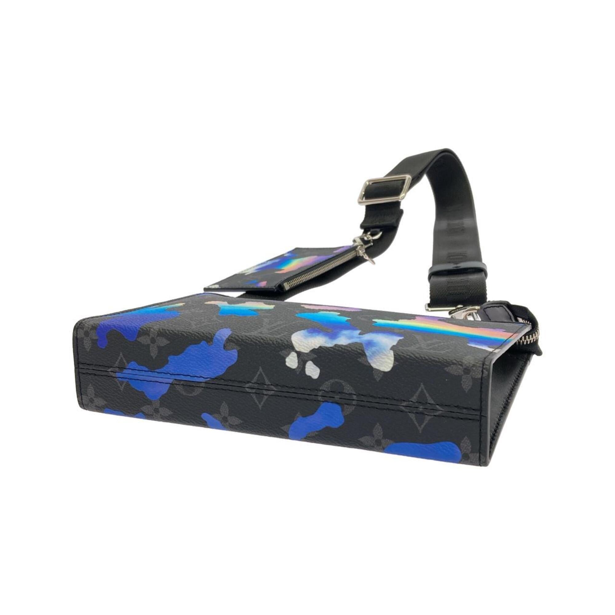 Louis Vuitton Black Blue Coated Canvas Pouch Shoulder Bag (Pre-Owned)