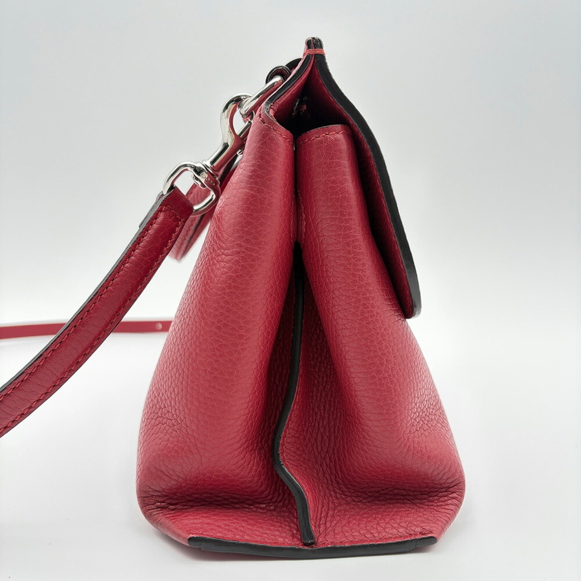 Gucci Bamboo Red Color Leather Handbag Shoulder Bag (Pre-Owned)