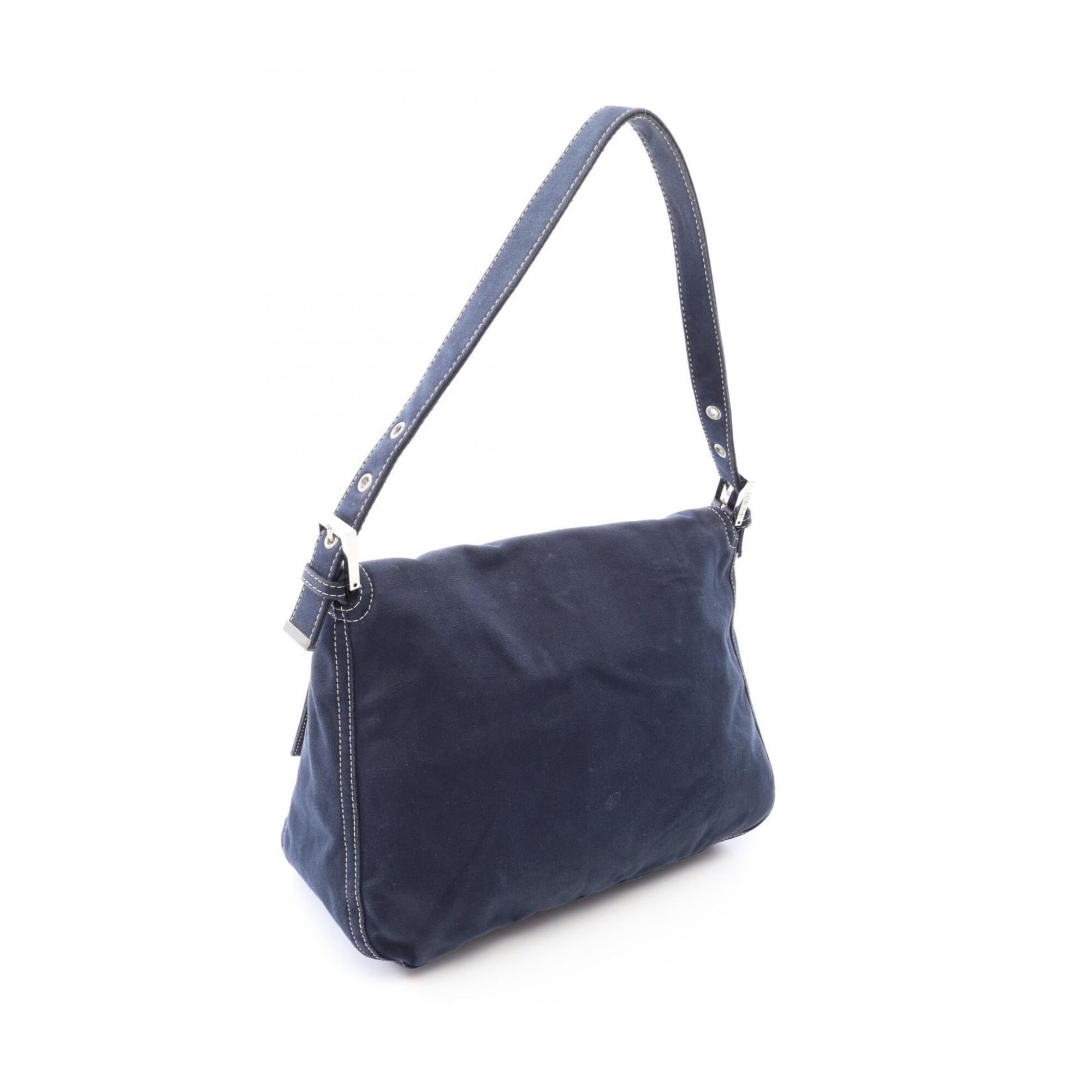 Fendi Navy Canvas Leather Handbag Shoulder Bag (Pre-Owned)