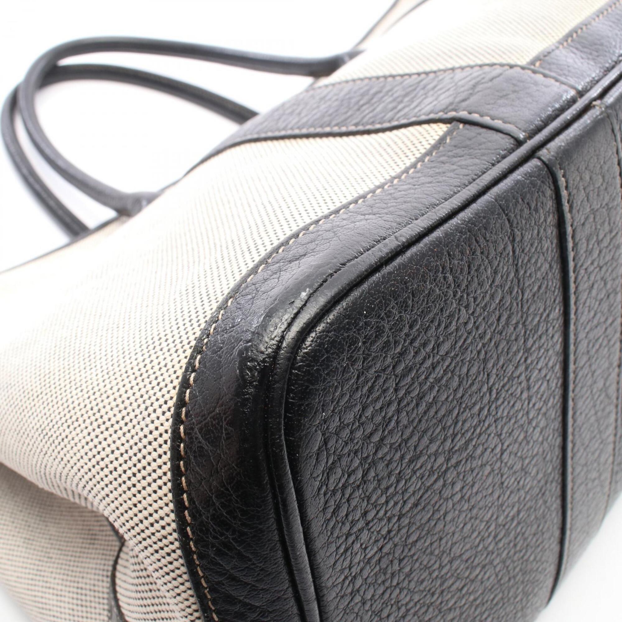Hermes Black Gray Toile H Buffalo Leather Handbag Tote Bag (Pre-Owned)