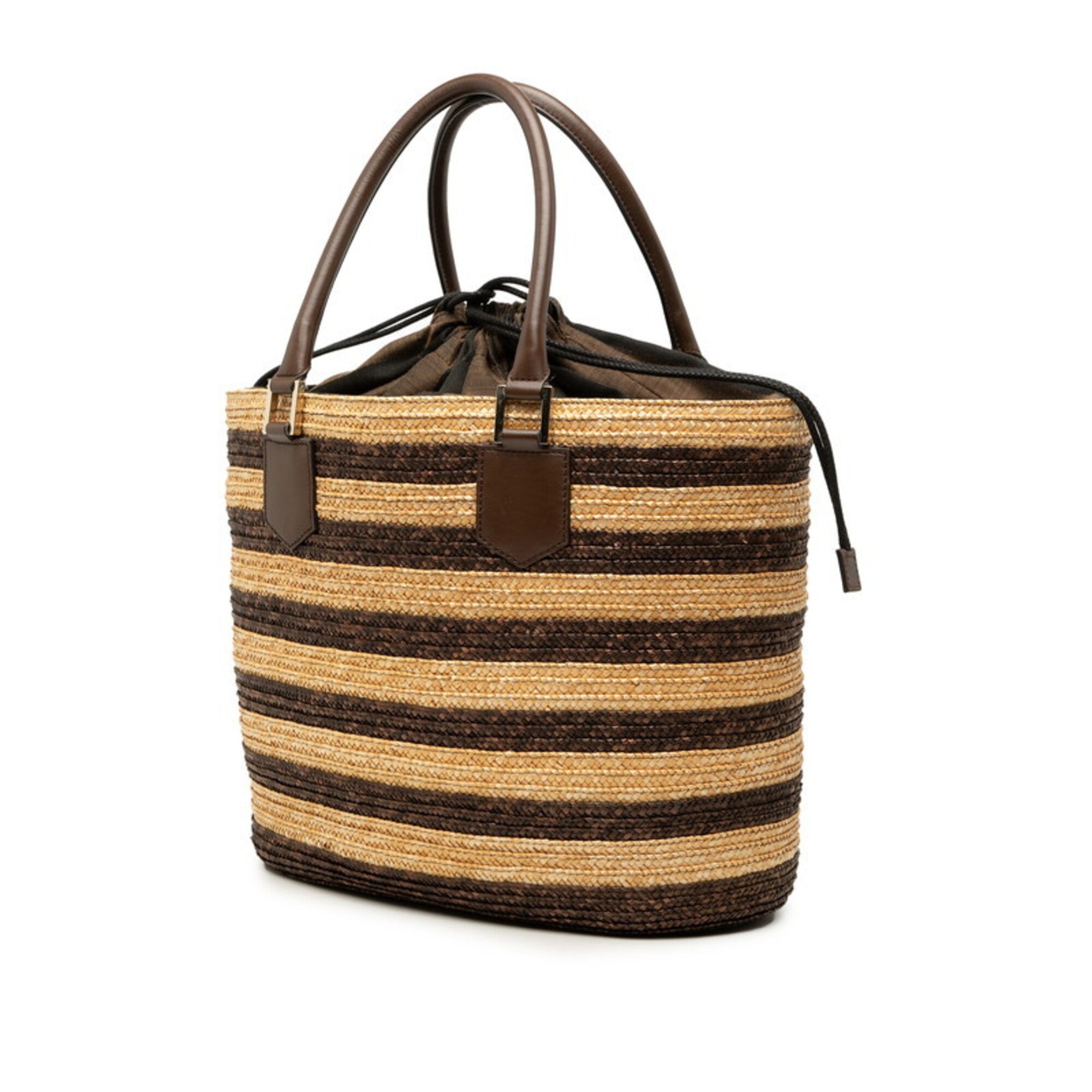 Fendi Zucchino Brown Raffia Leather Tote Bag (Pre-Owned)
