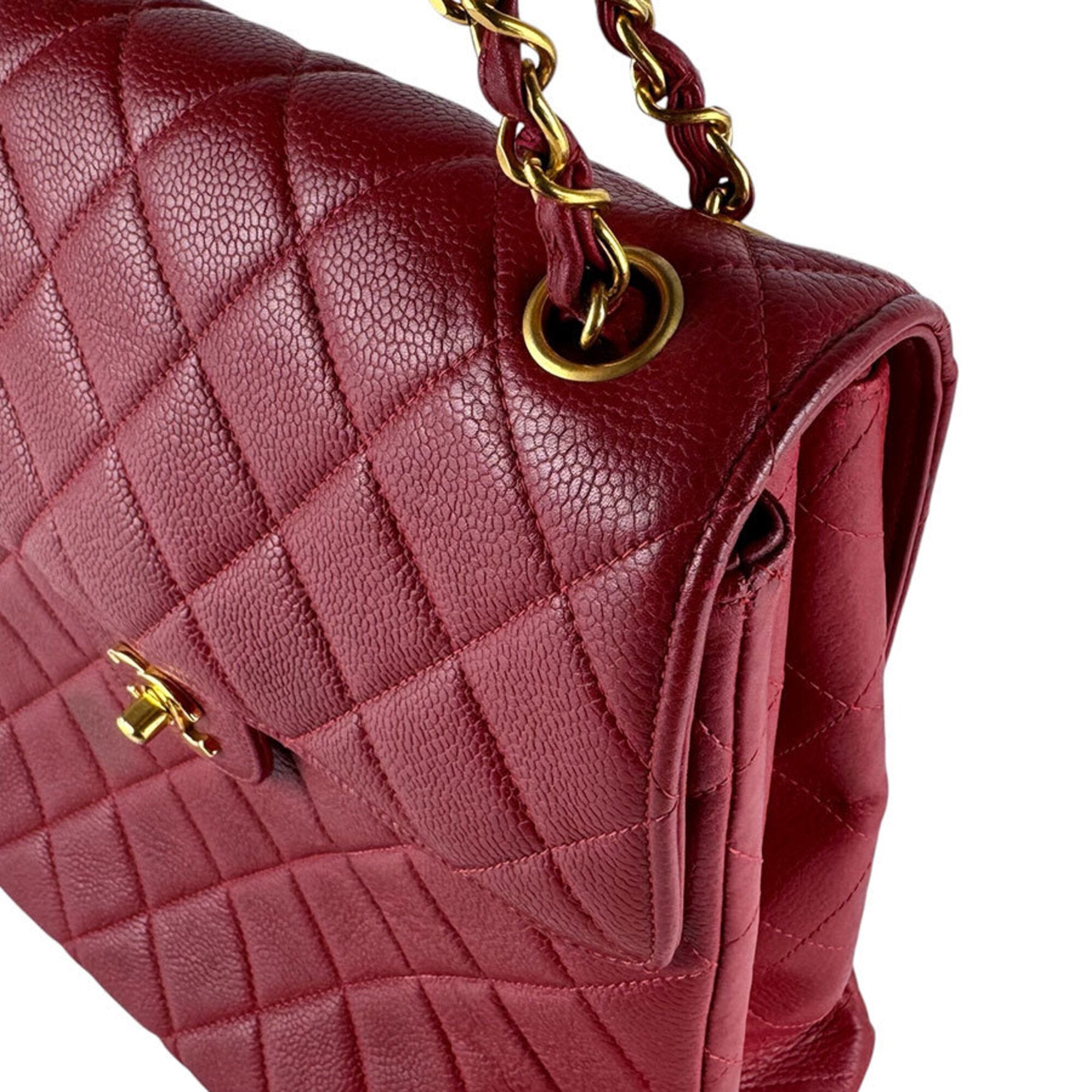 Chanel Red Color Grained Calfskin Shoulder Bag (Pre-Owned)