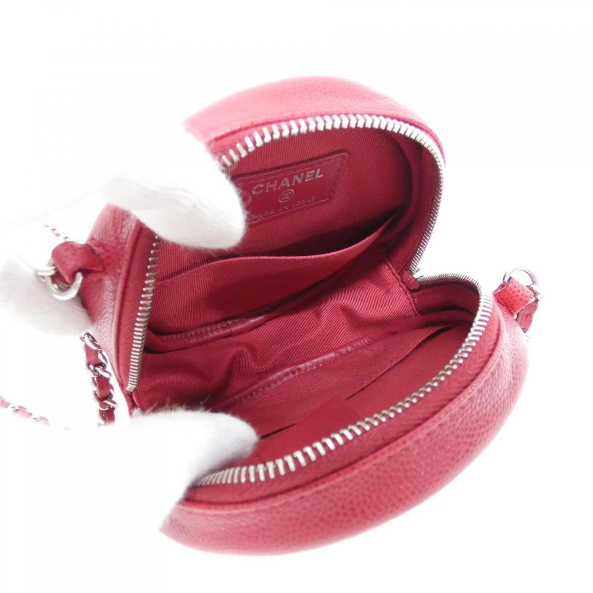 Chanel Red Color Grained Calfskin Shoulder Bag (Pre-Owned)