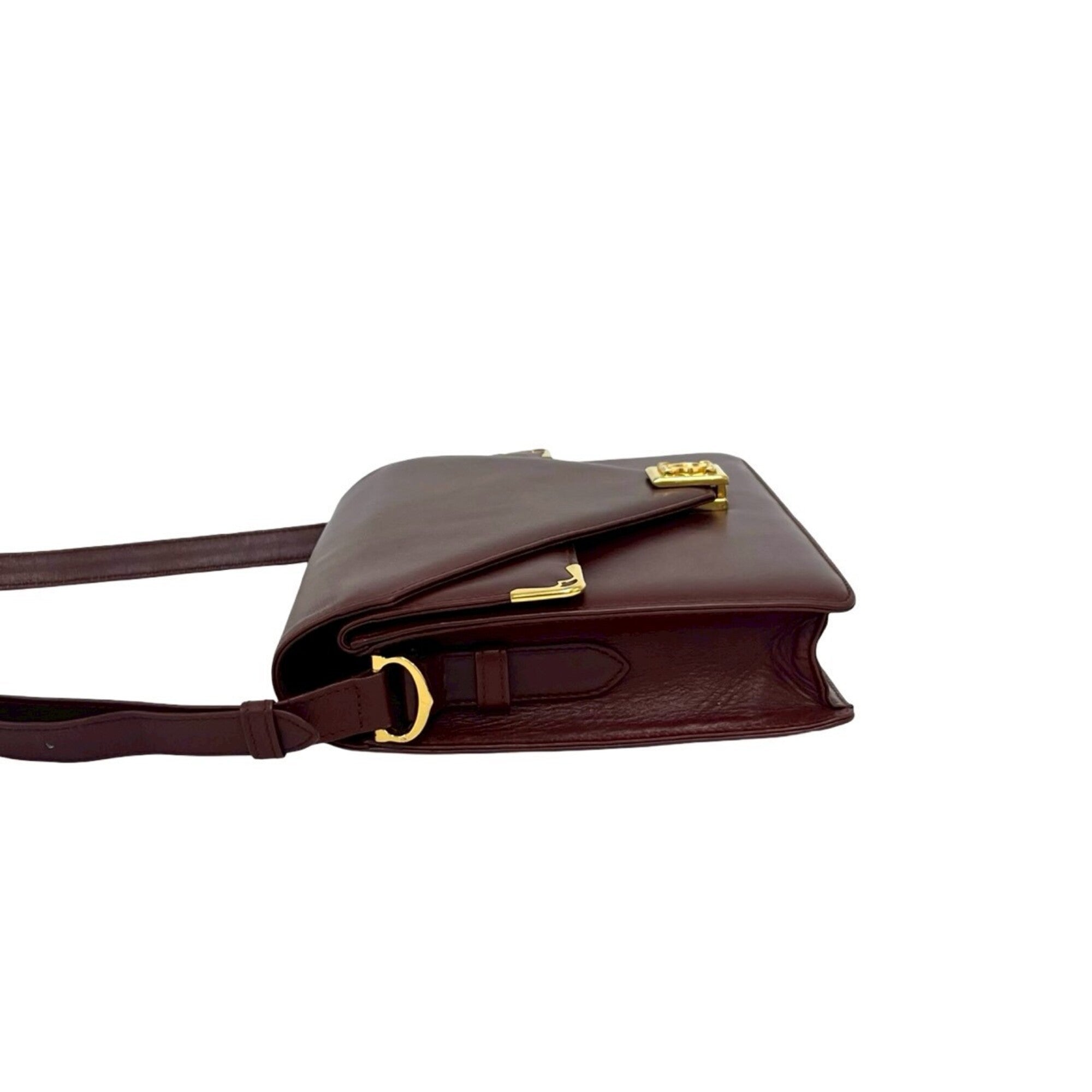 Cartier Wine Red Leather Pochette Shoulder Bag (Pre-Owned)