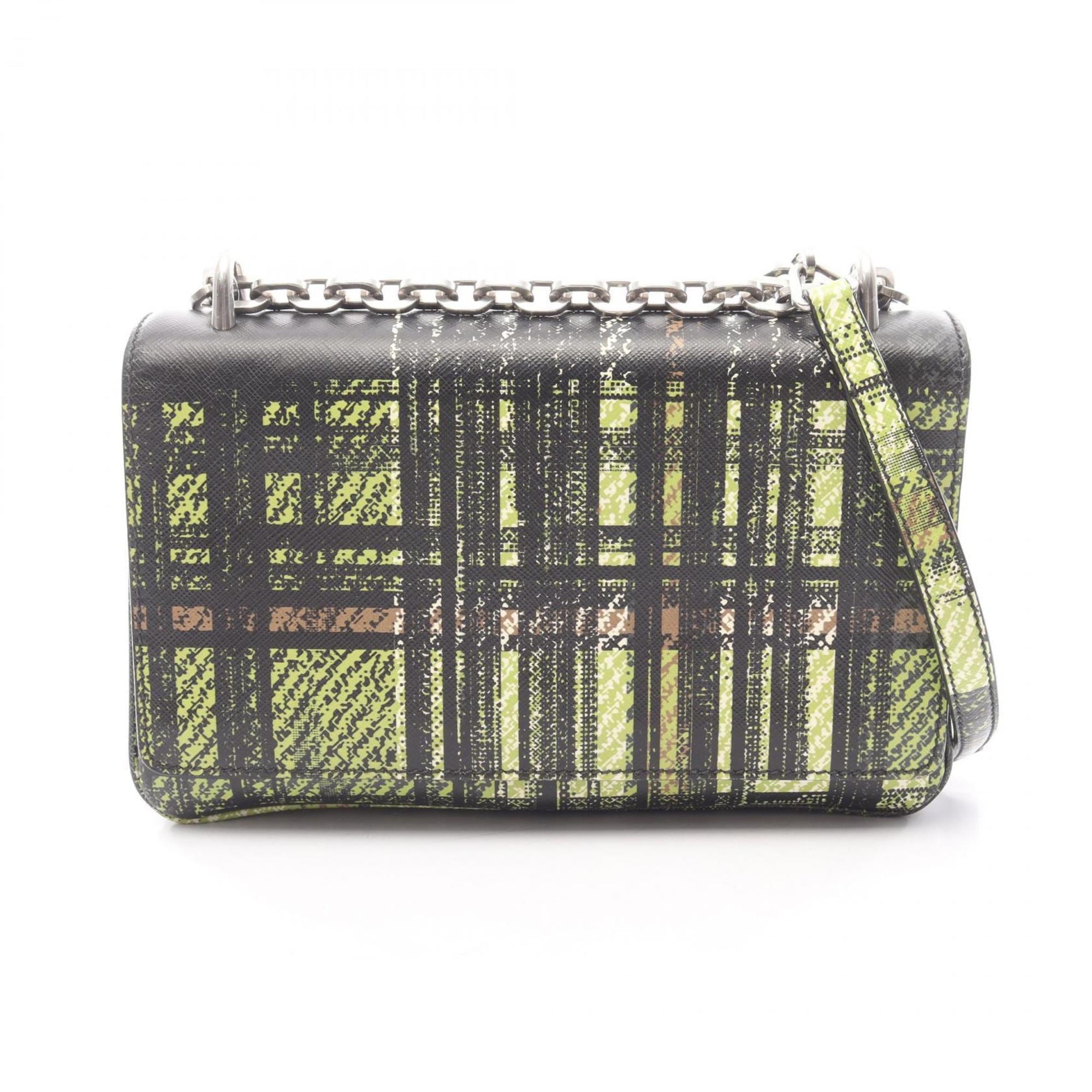 Prada Black Green Multi-Color Leather Handbag Shoulder Bag (Pre-Owned)