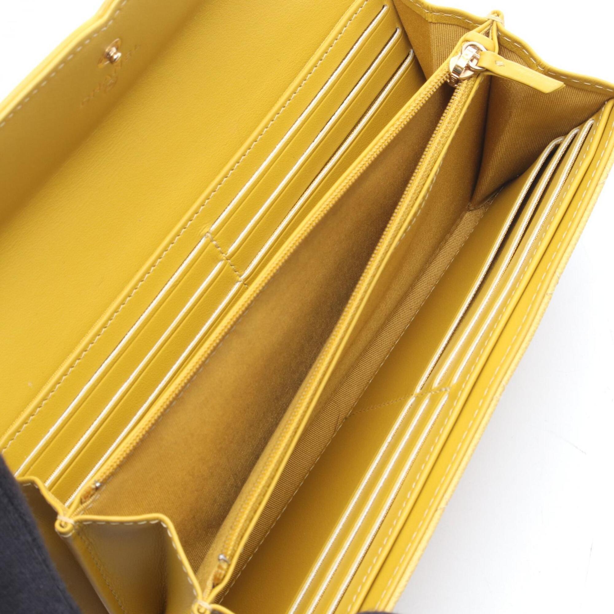 Chanel Yellow Grained Calfskin Leather Long Wallet (Bi-Fold) (Pre-Owned)