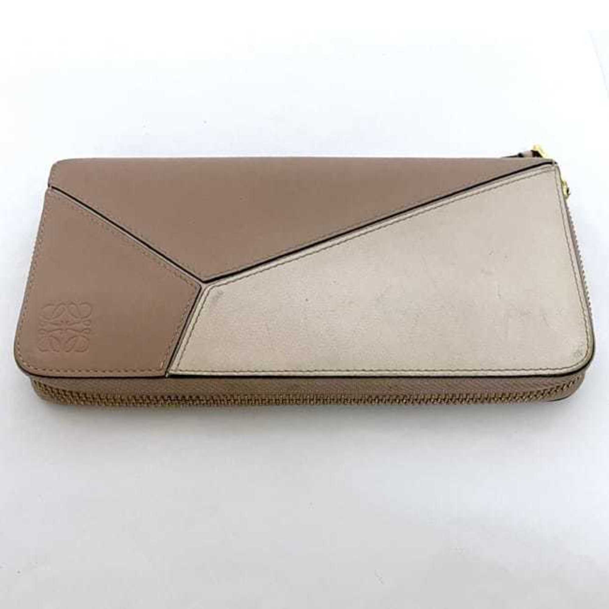 Loewe Pink Beige White Leather Long Wallet (Bi-Fold) (Pre-Owned)